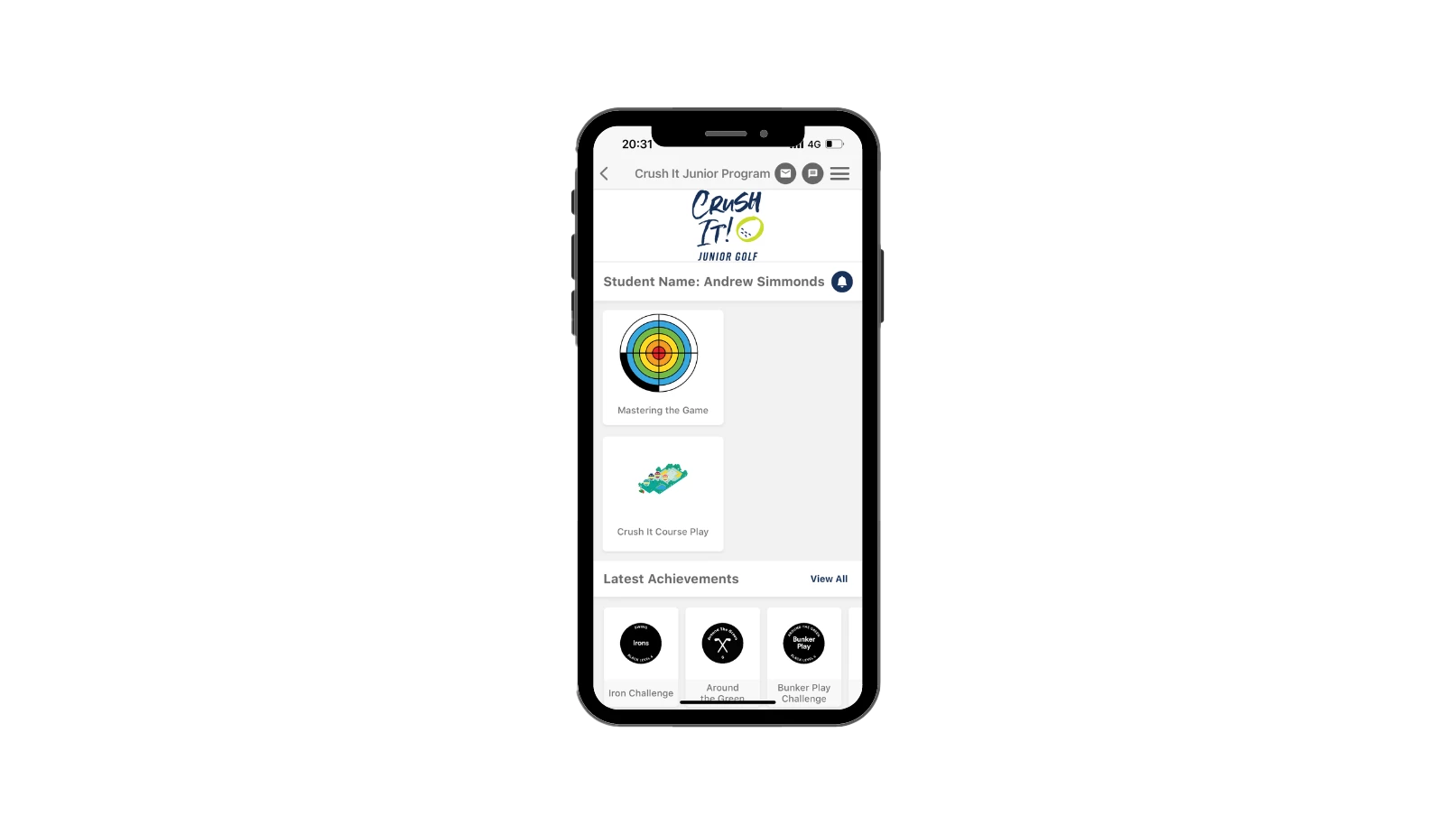 MyGame+ App - track your junior golfer's progress in driving, accuracy, chipping, putting, and on-course performance using progress wheels. Stay connected with your child's coach, set goals, and monitor achievements in real-time. 