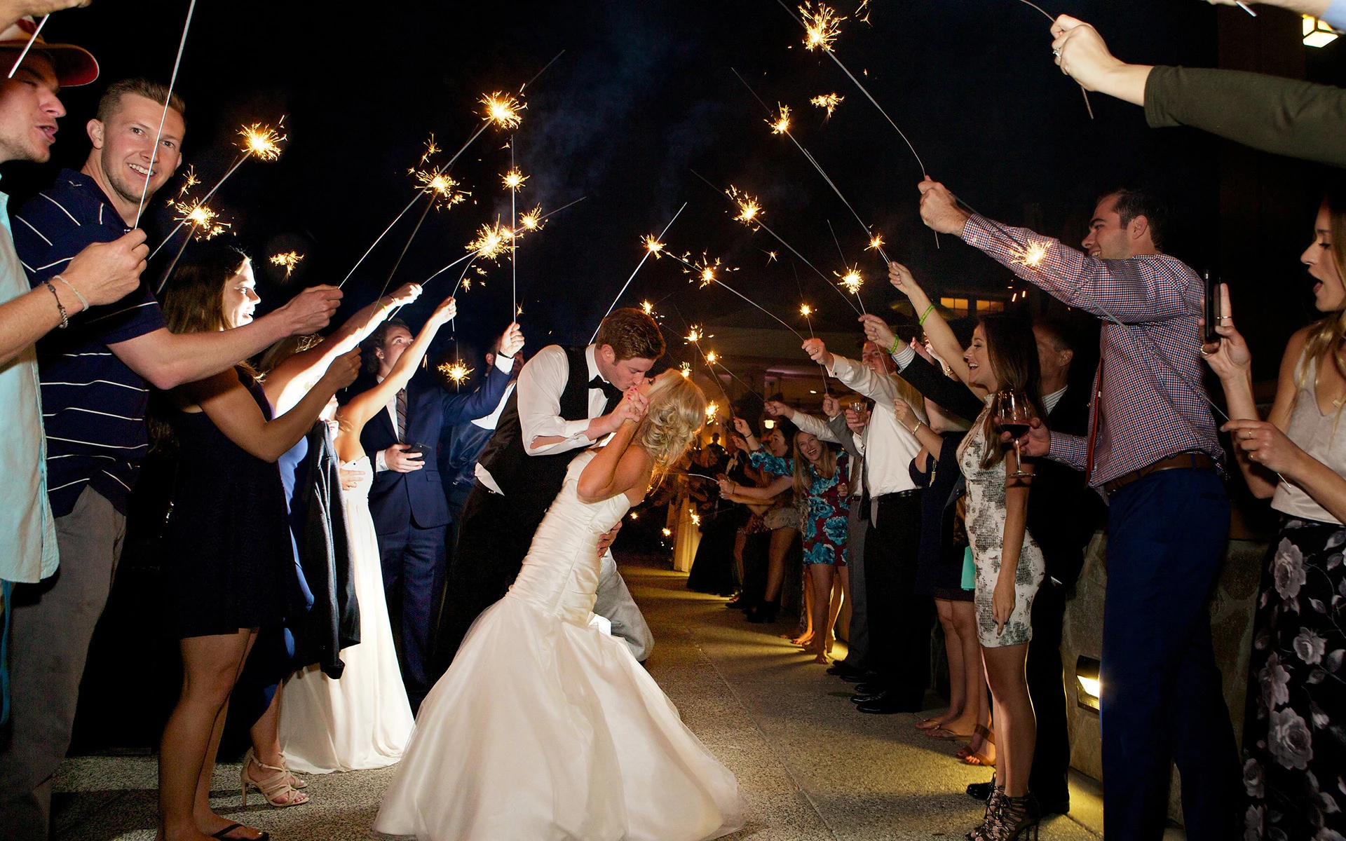 Outdoor Country Club Wedding Sparklers
