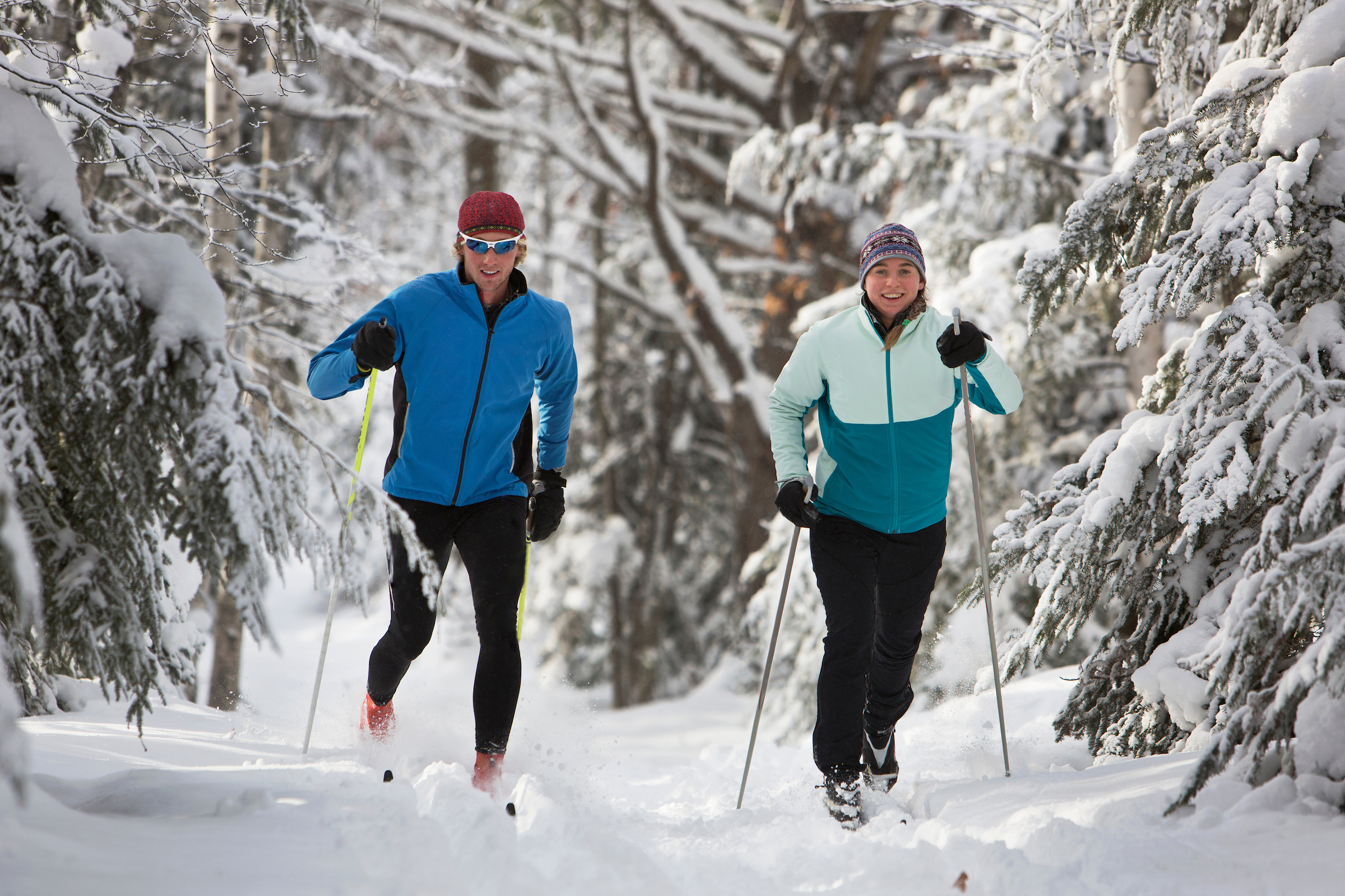 Couple skiing