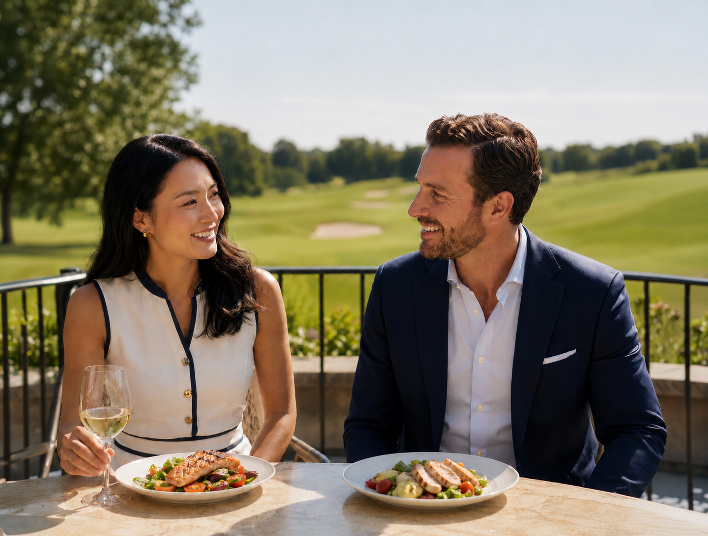 Couple dining outside