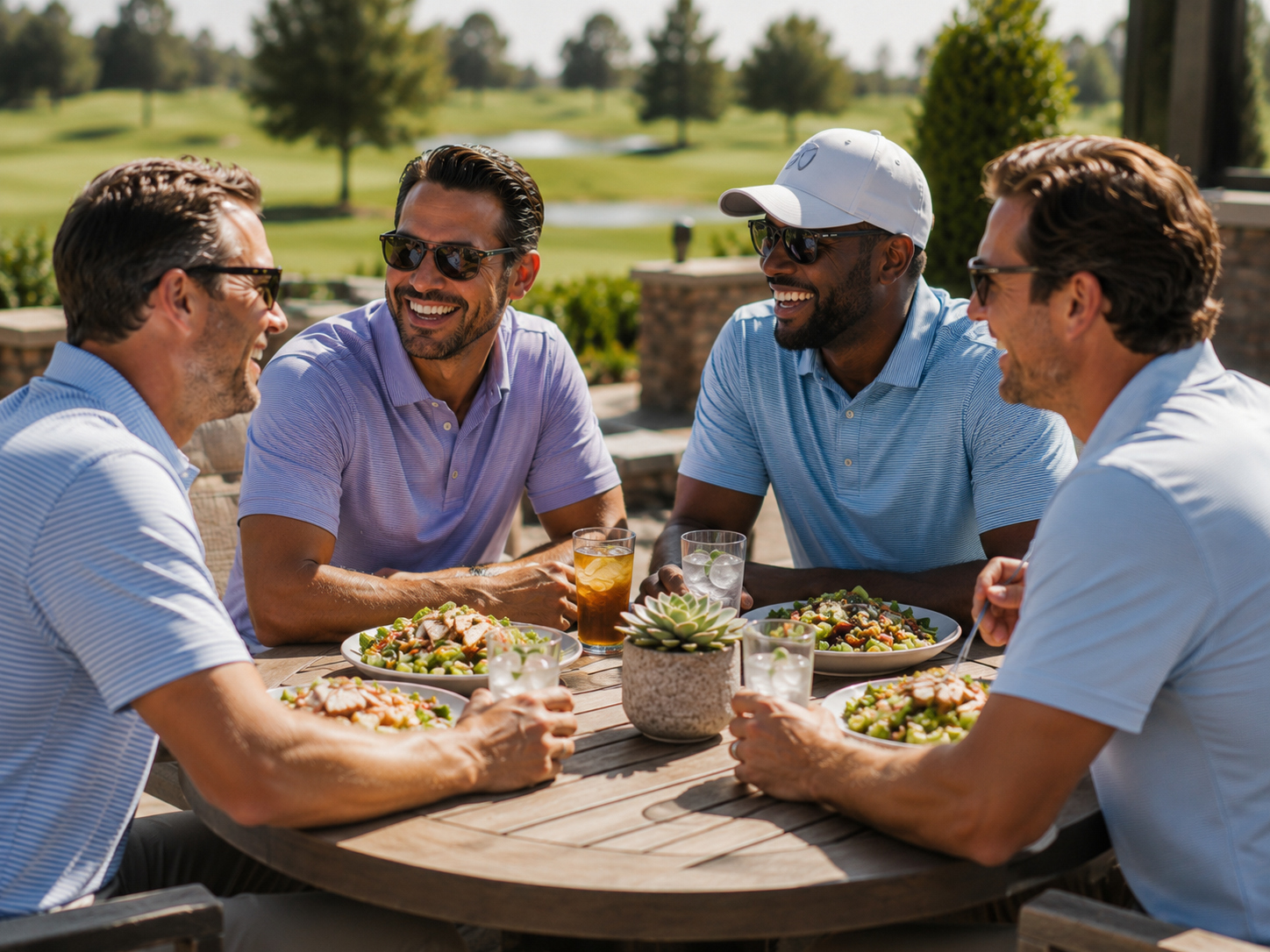 Men dining outside
