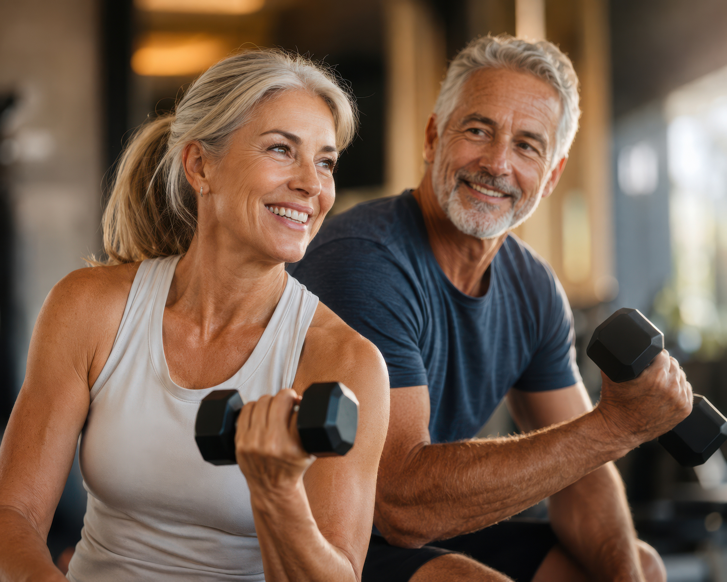 Couple with dumbells