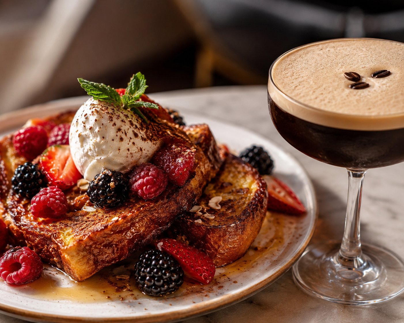 French toast with an espresso martini
