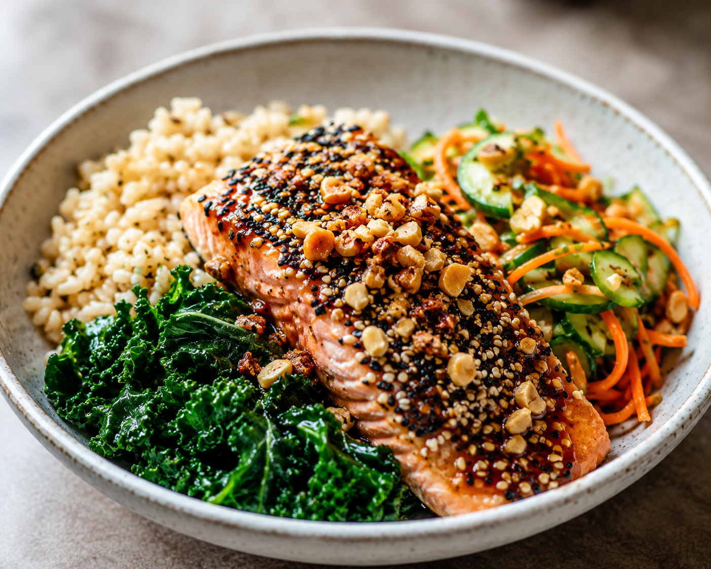 Salmon with rice and veggies