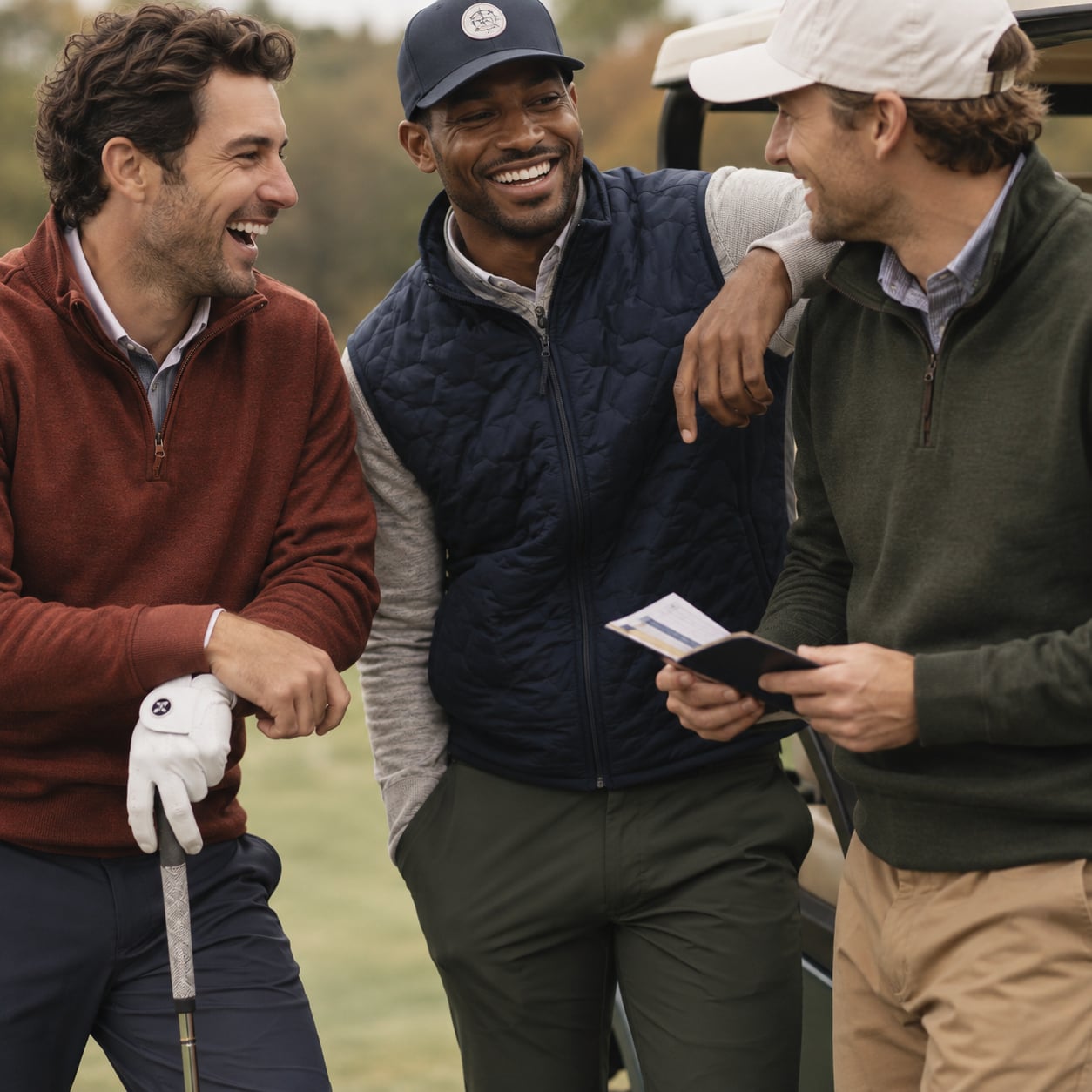 Three men golfers