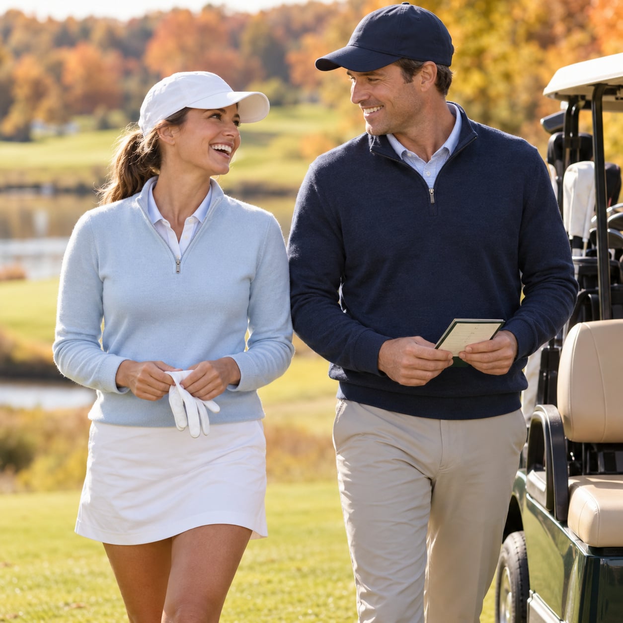Couple by golf cart