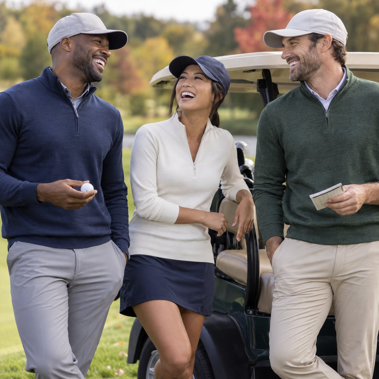 Golfers by the golf cart