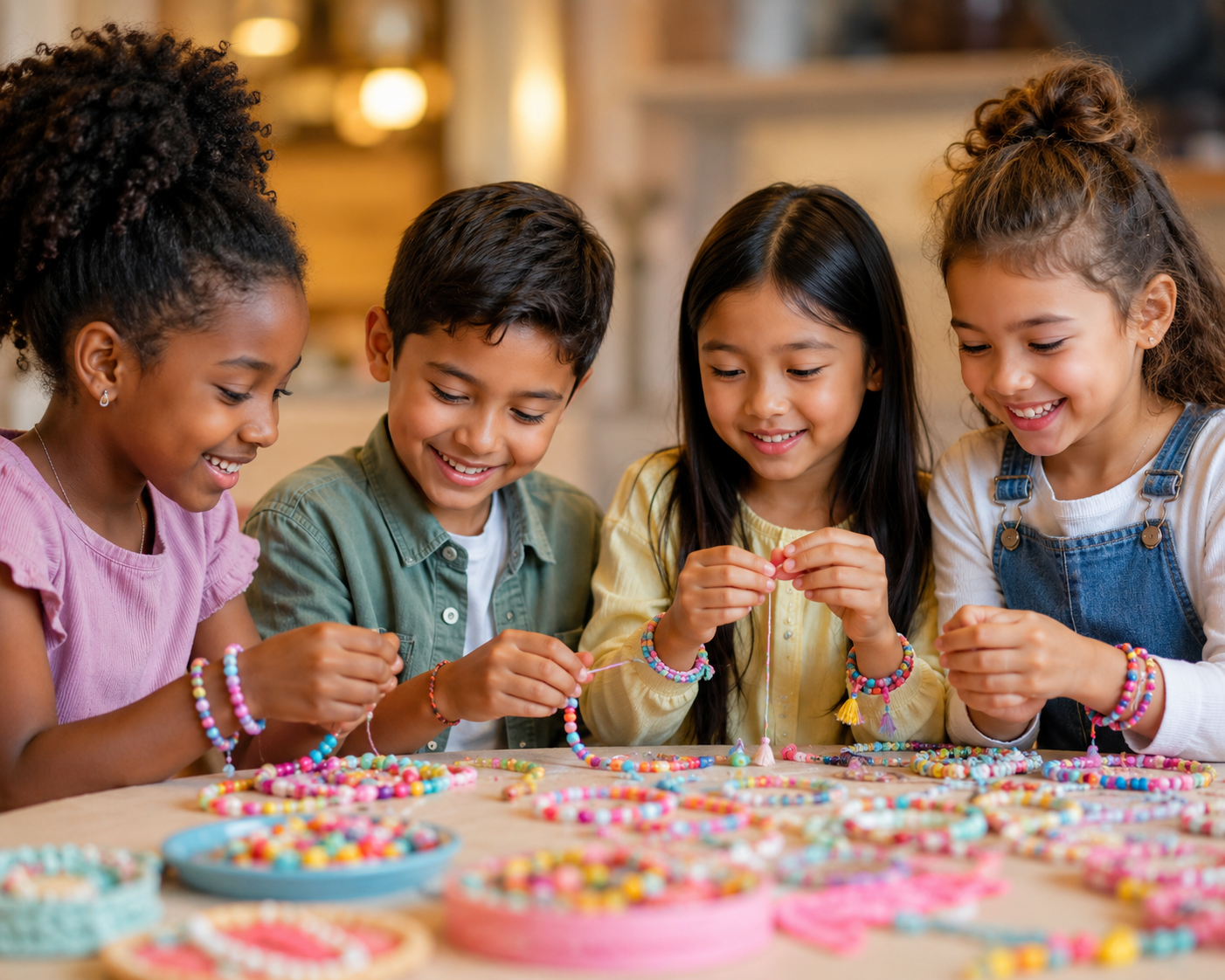 Group of young kids doing arts and crafts
