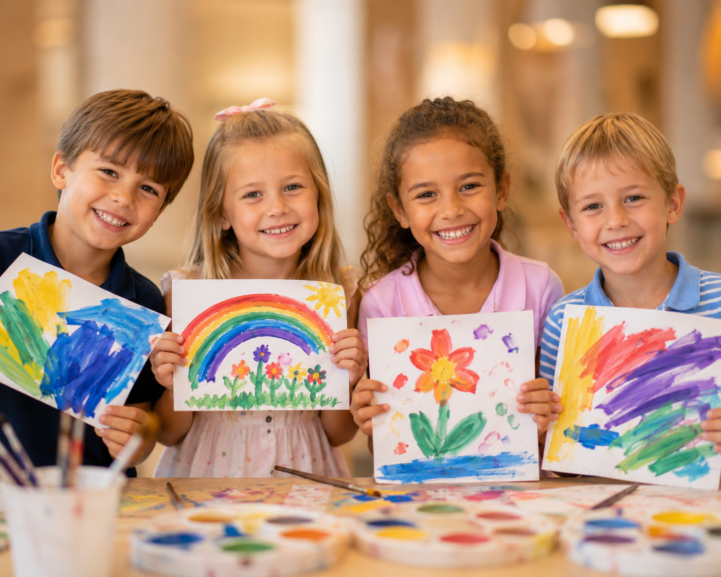 4 young kids painting