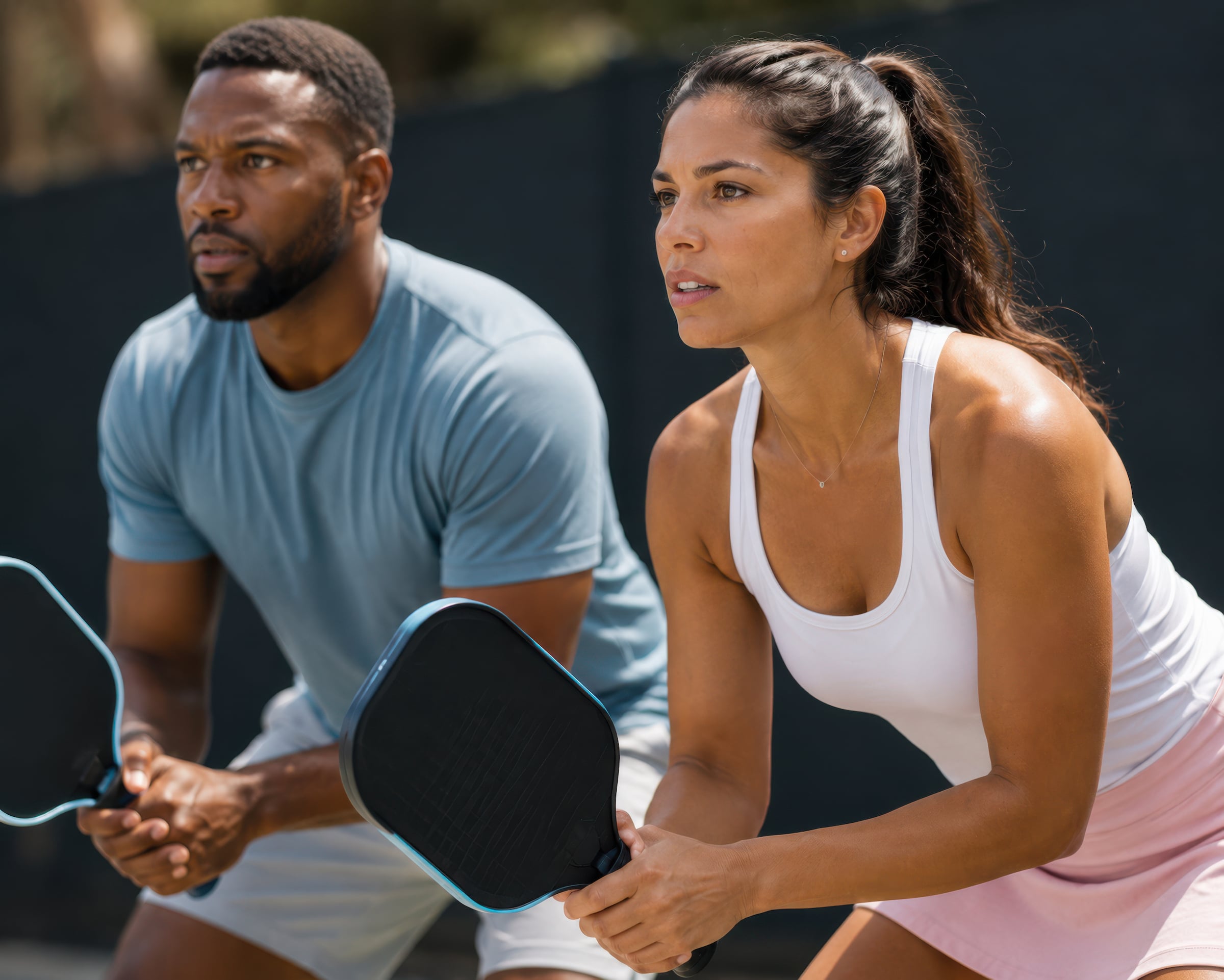 Couple playing pickleball