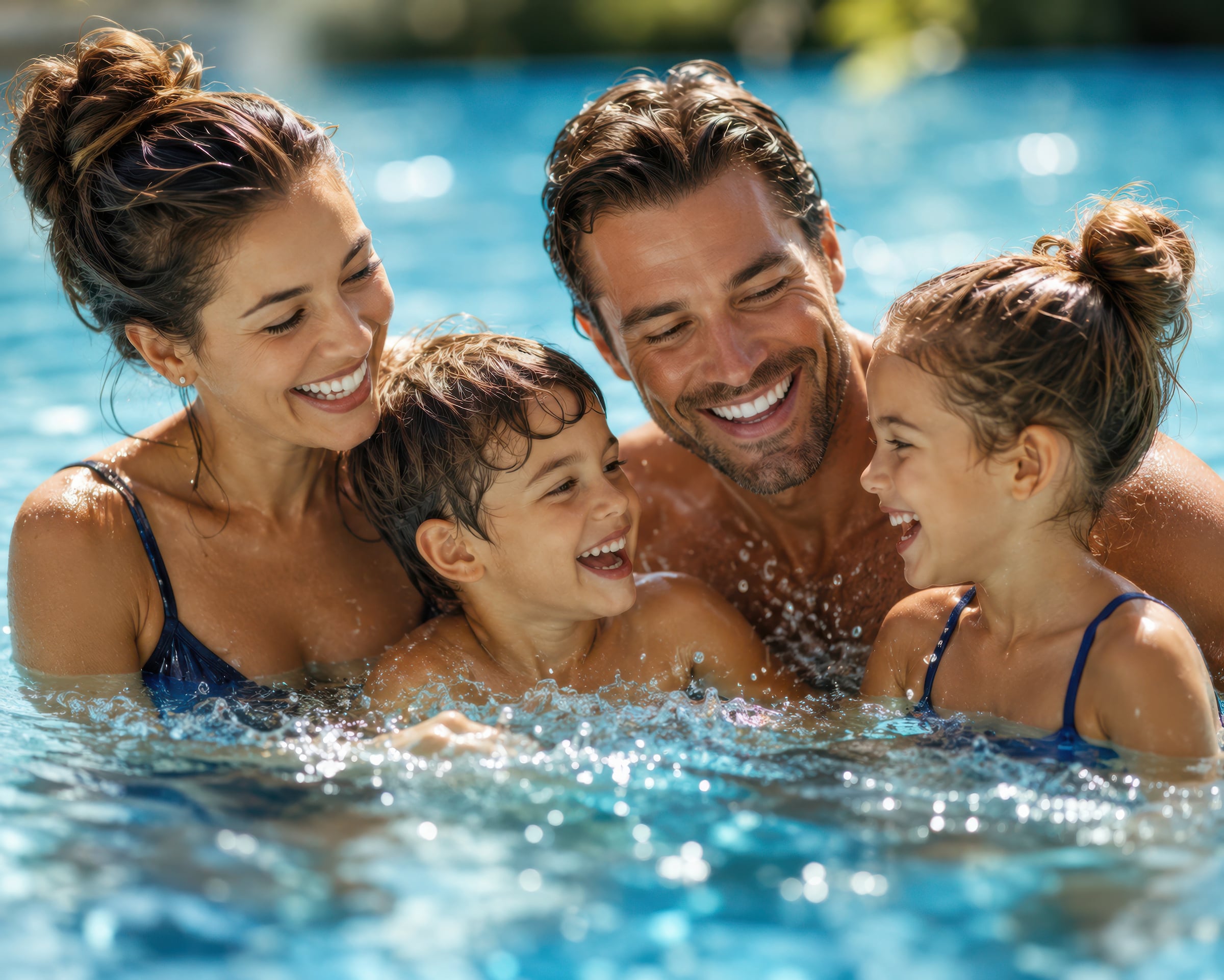 Family on the pool