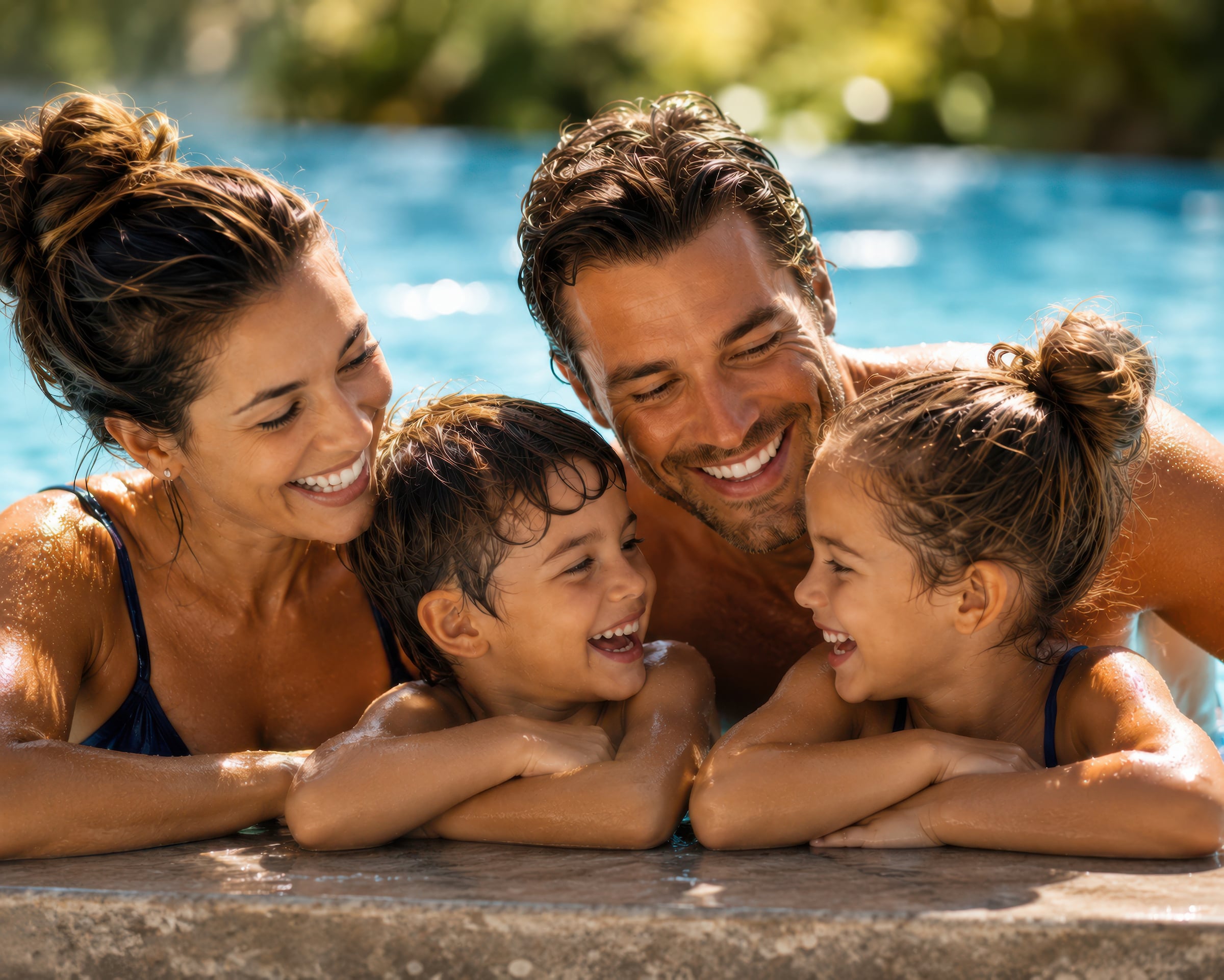 Family at pool