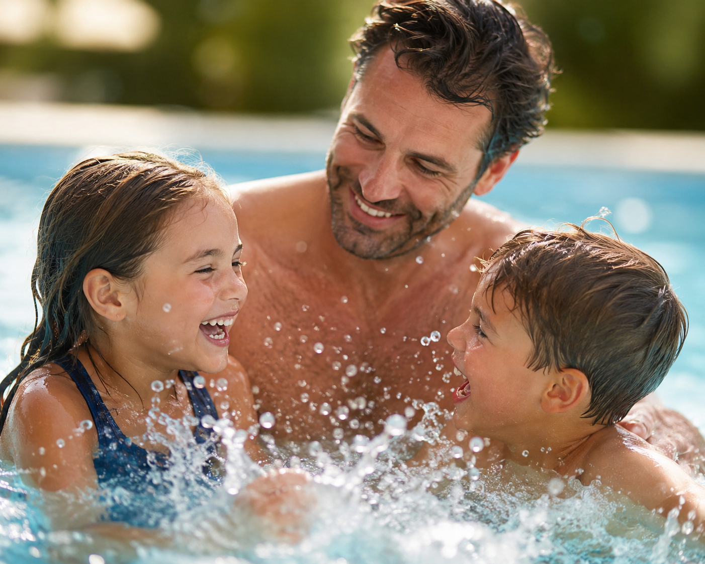 Dad and kids in pool