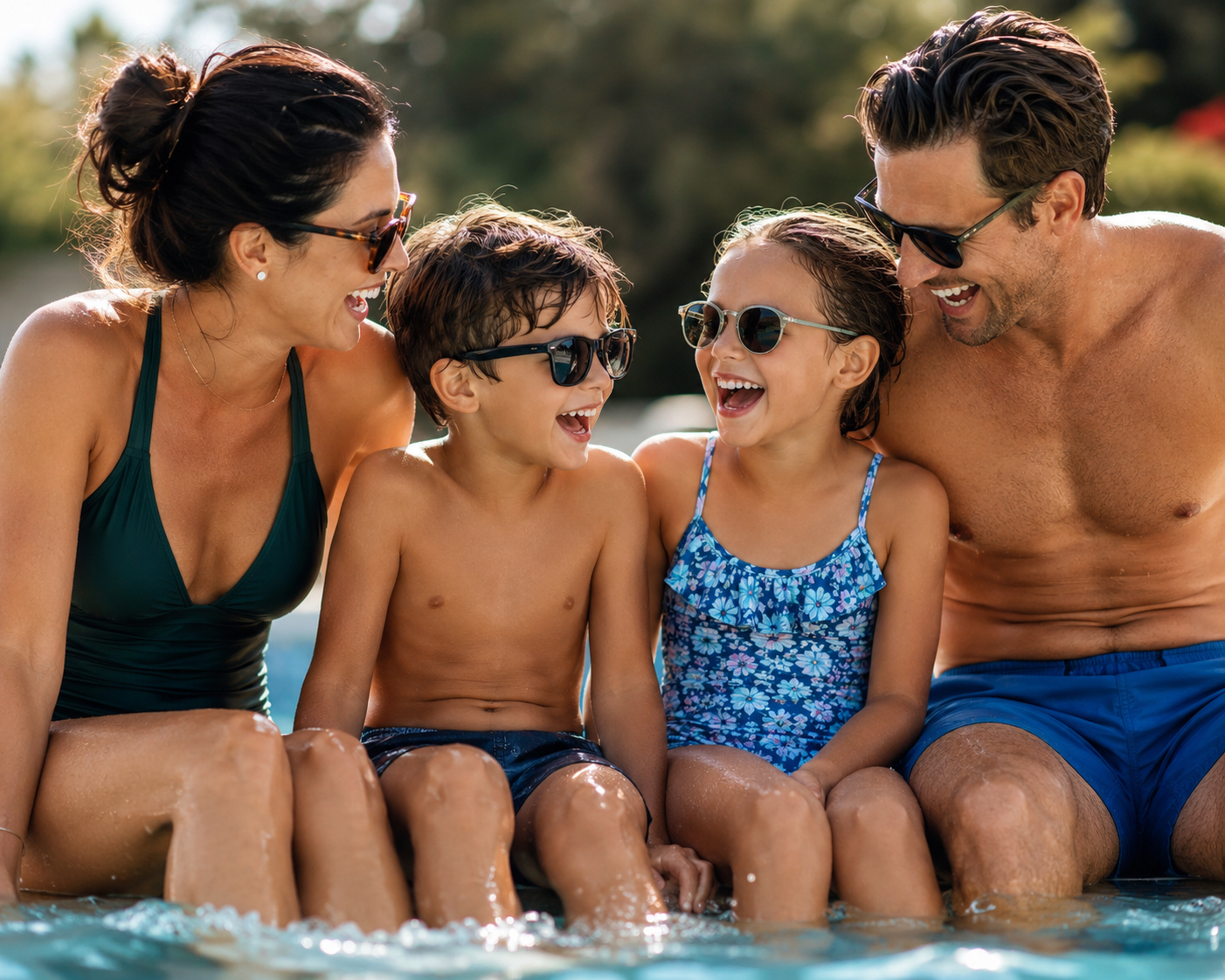 Family at pool