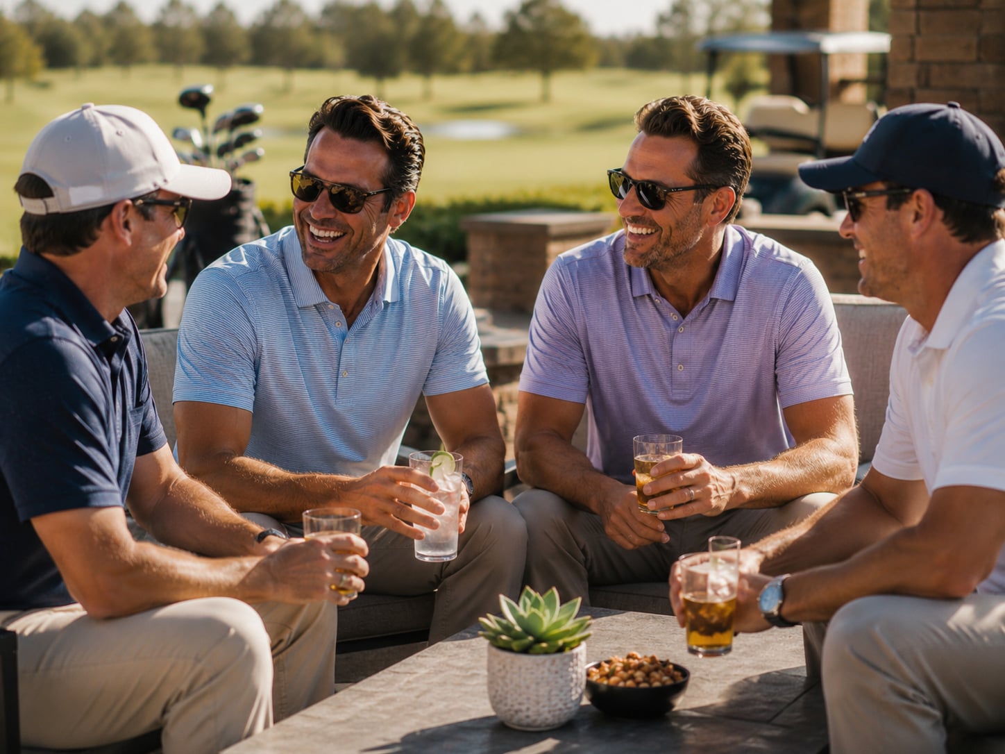 Men having a drink outside