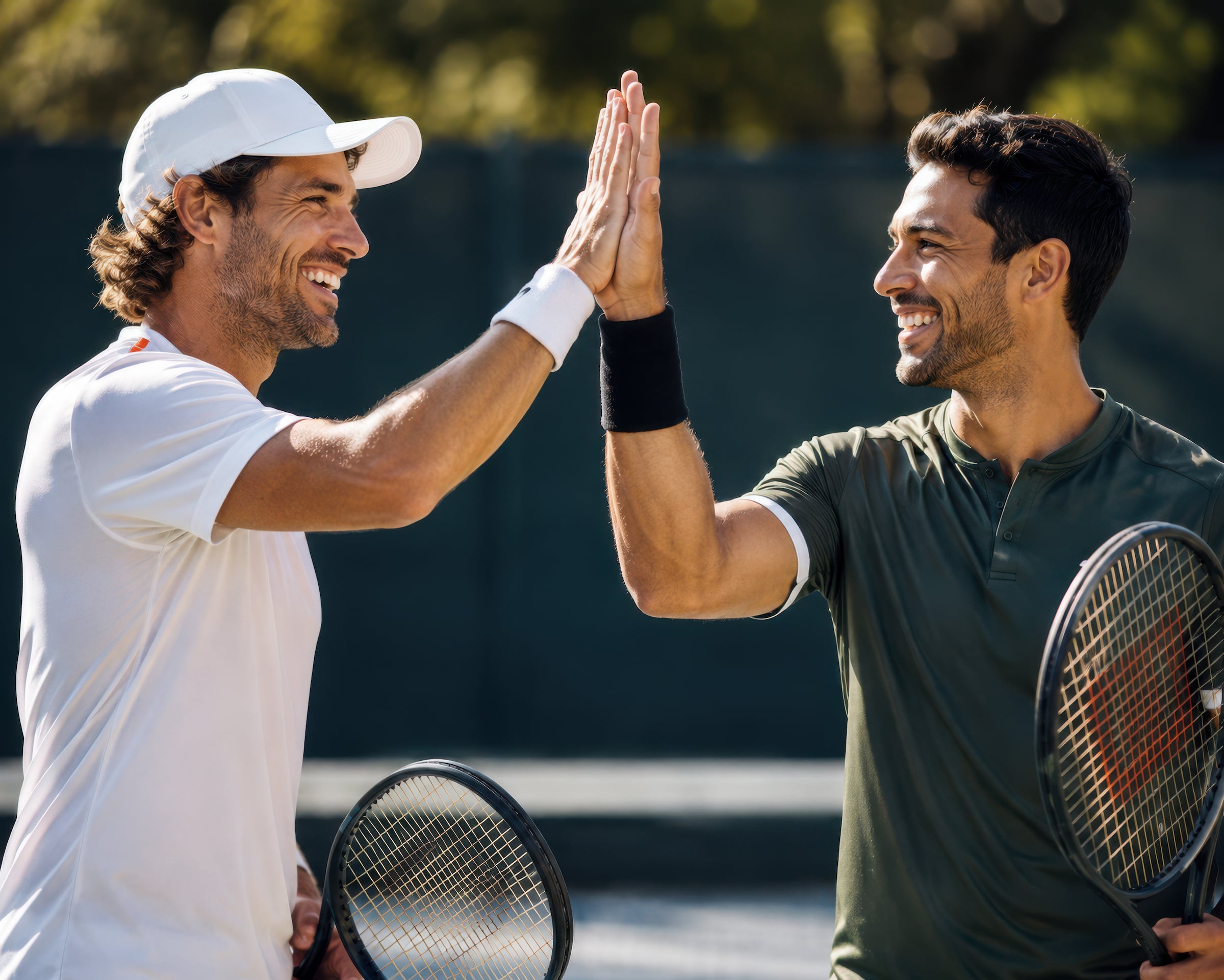 2 Men Tennis Players High-fiving
