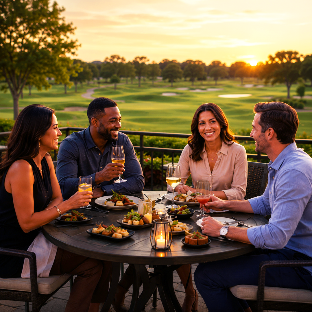 Two couples dining on patio