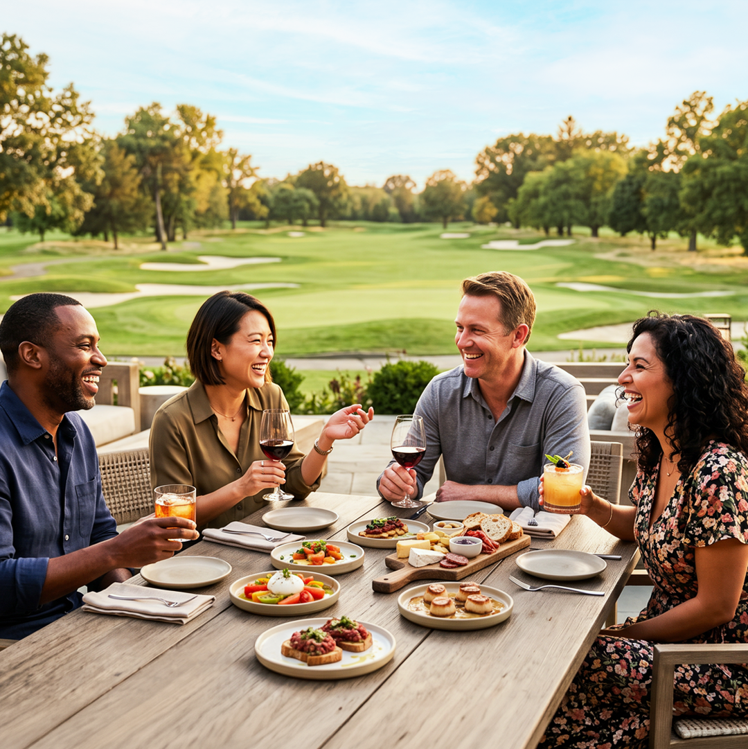 Two couples dining on patio
