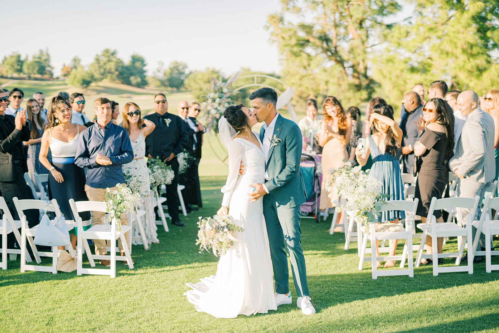 Bride and groom outside
