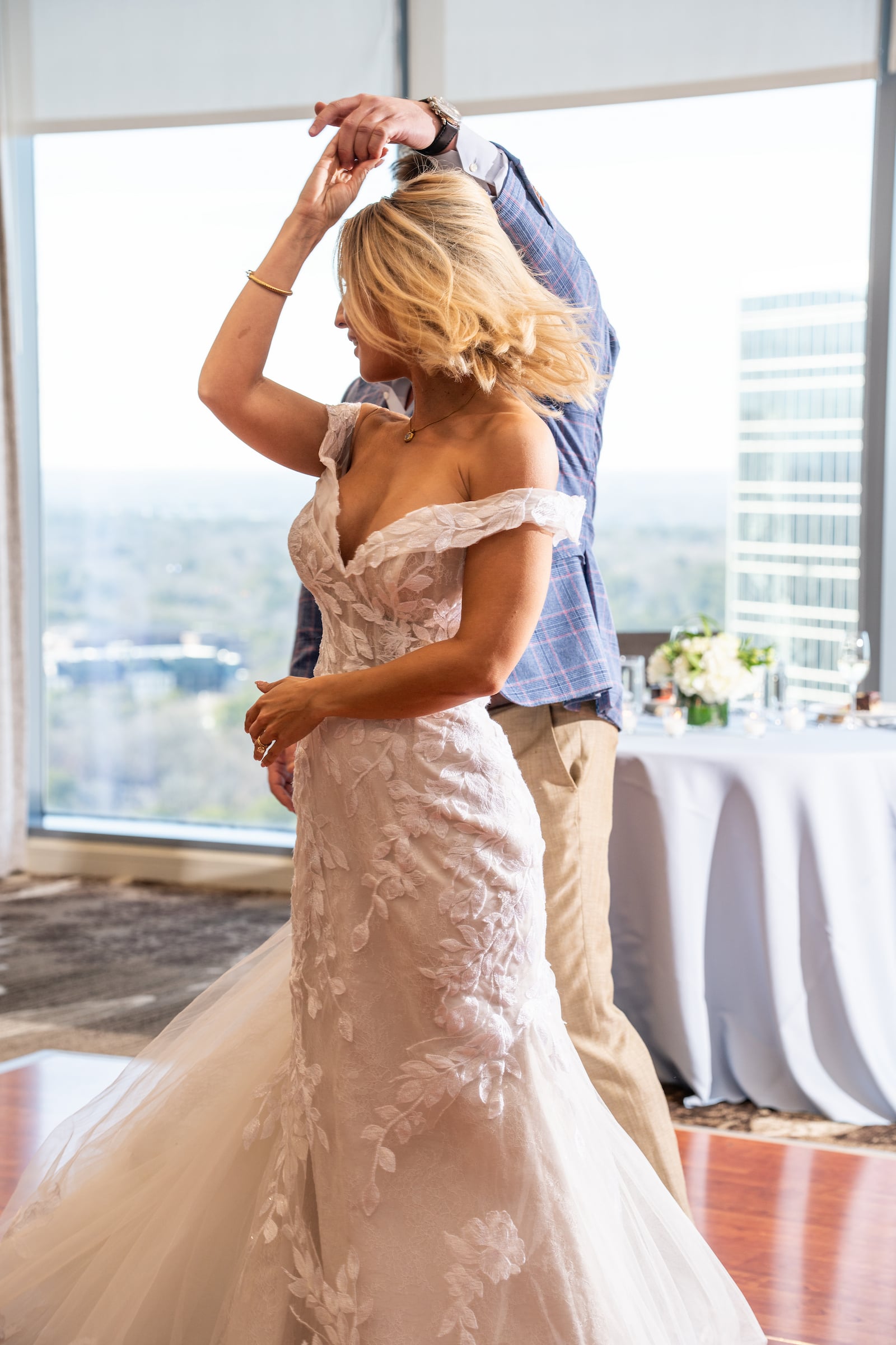 Bride and groom dancing