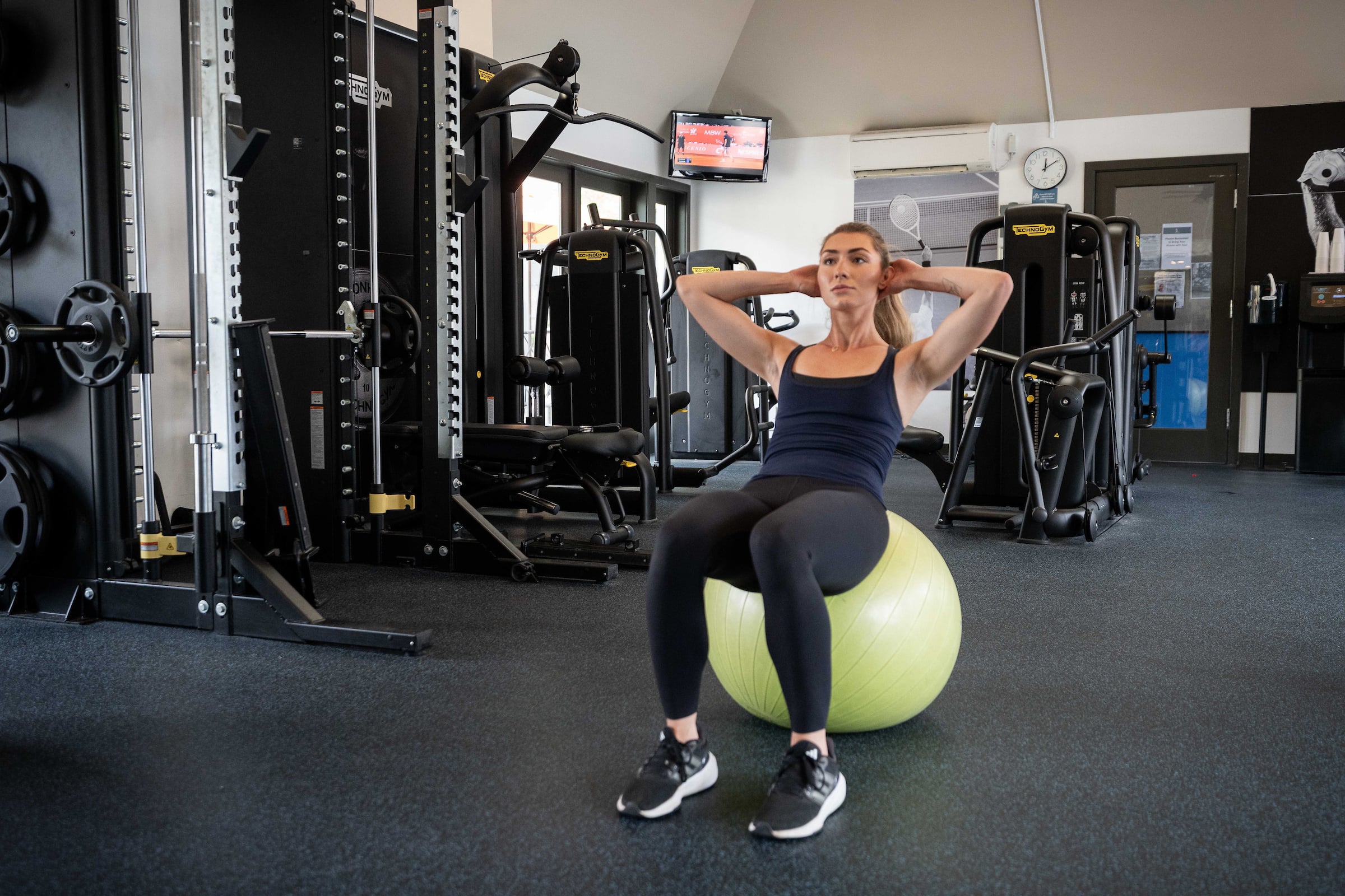 woman on exercise ball