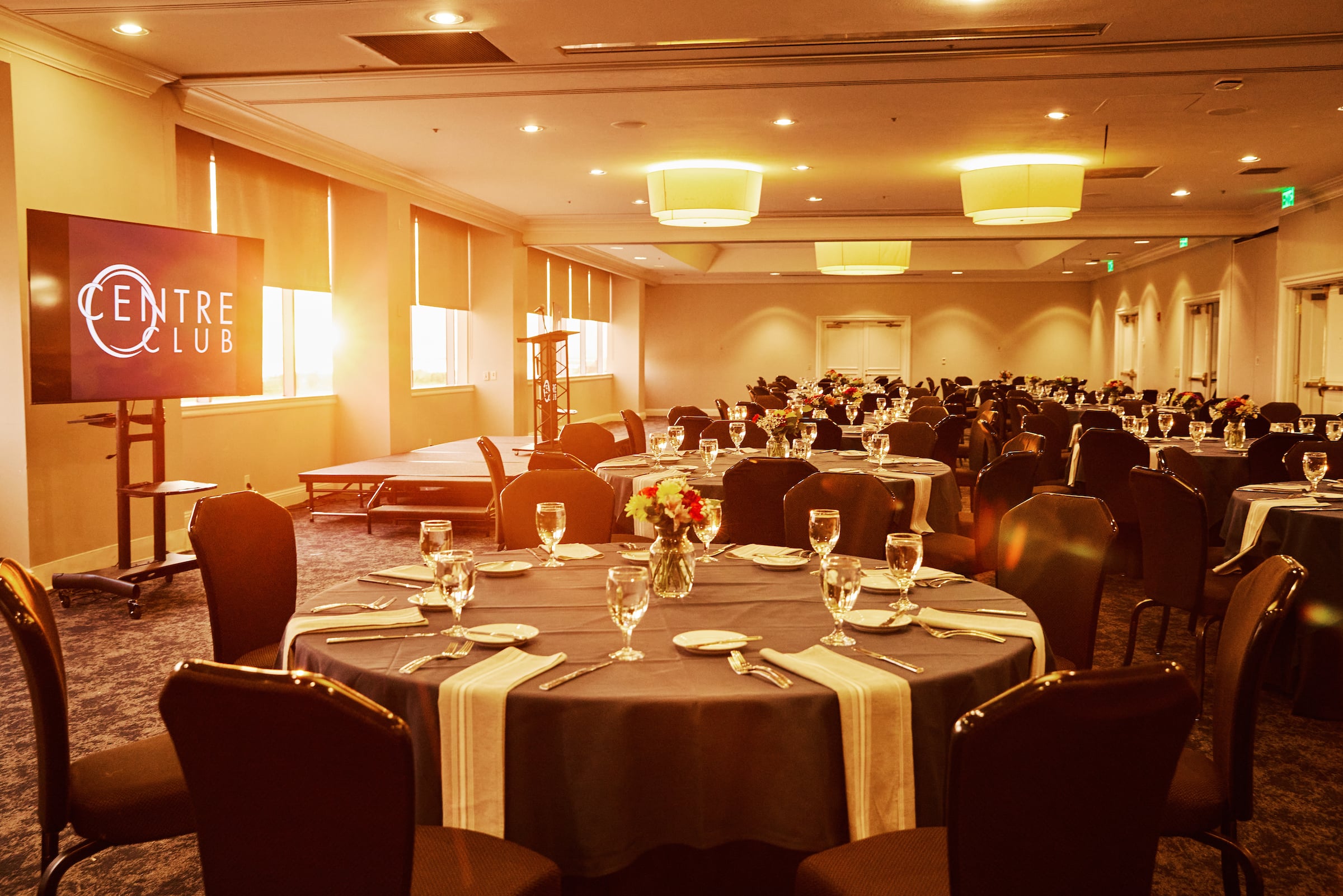 Centre Club Tampa ballroom set up for a private event