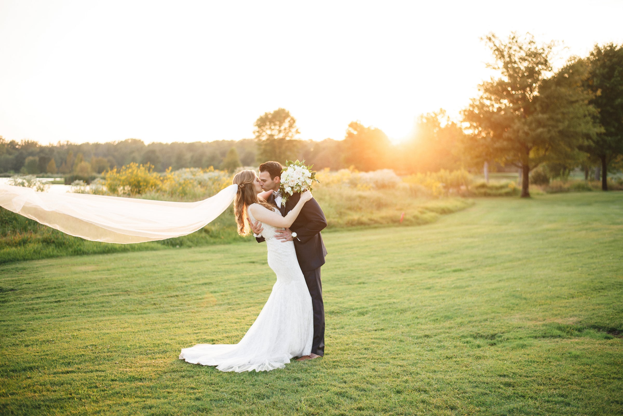 Bride and groom outside