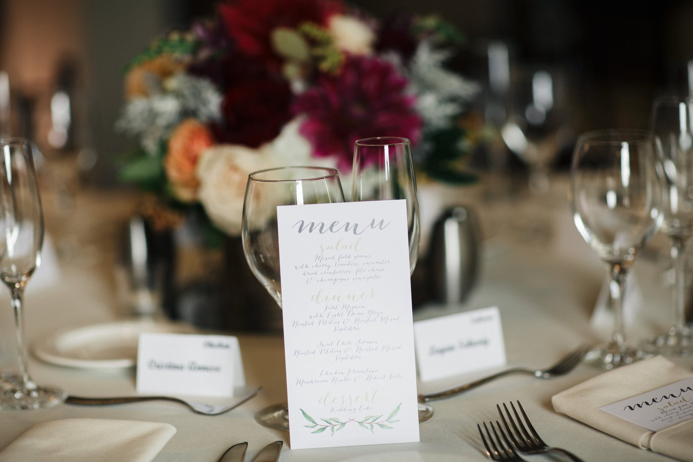 Wedding table and menu