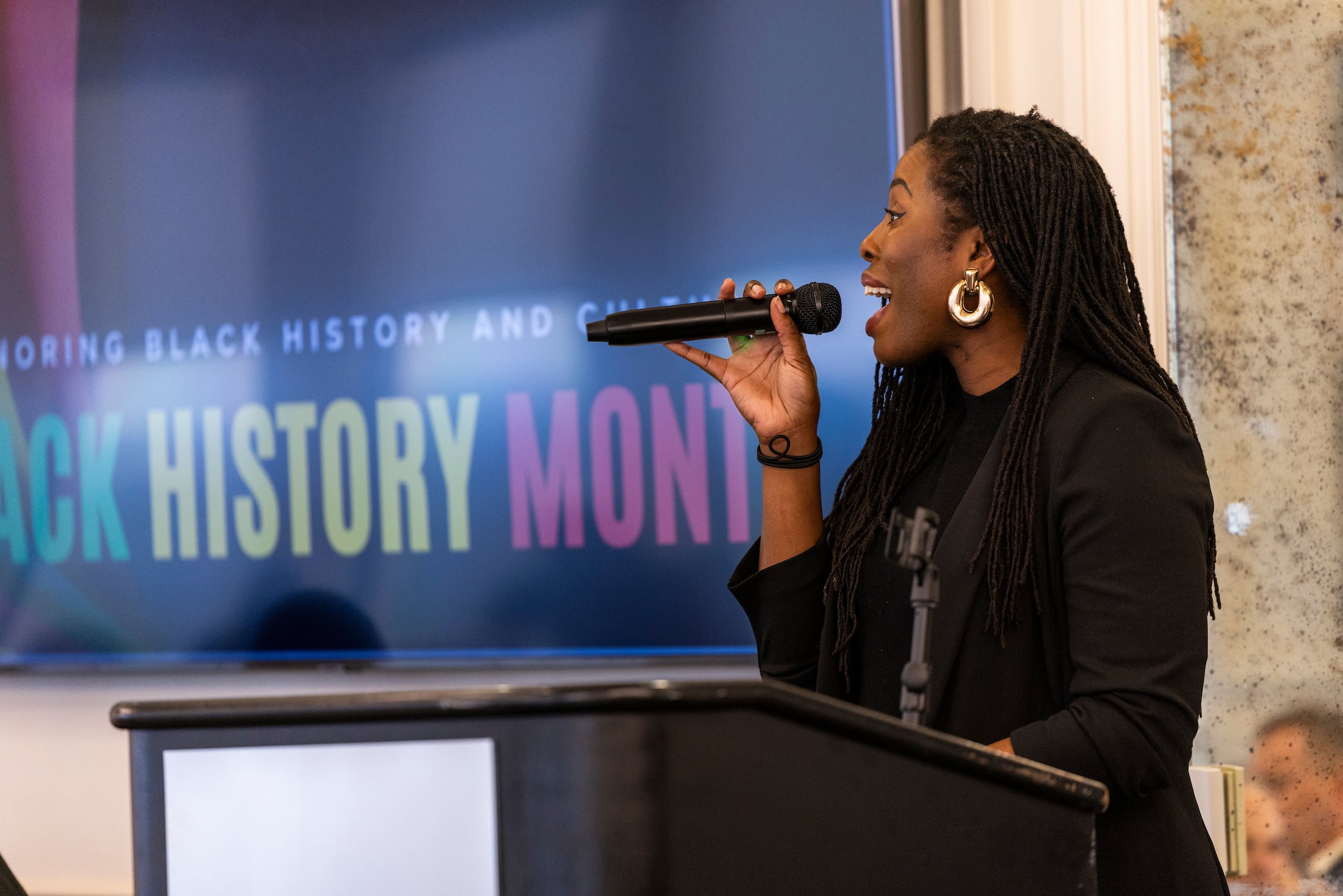 Woman with a microphone