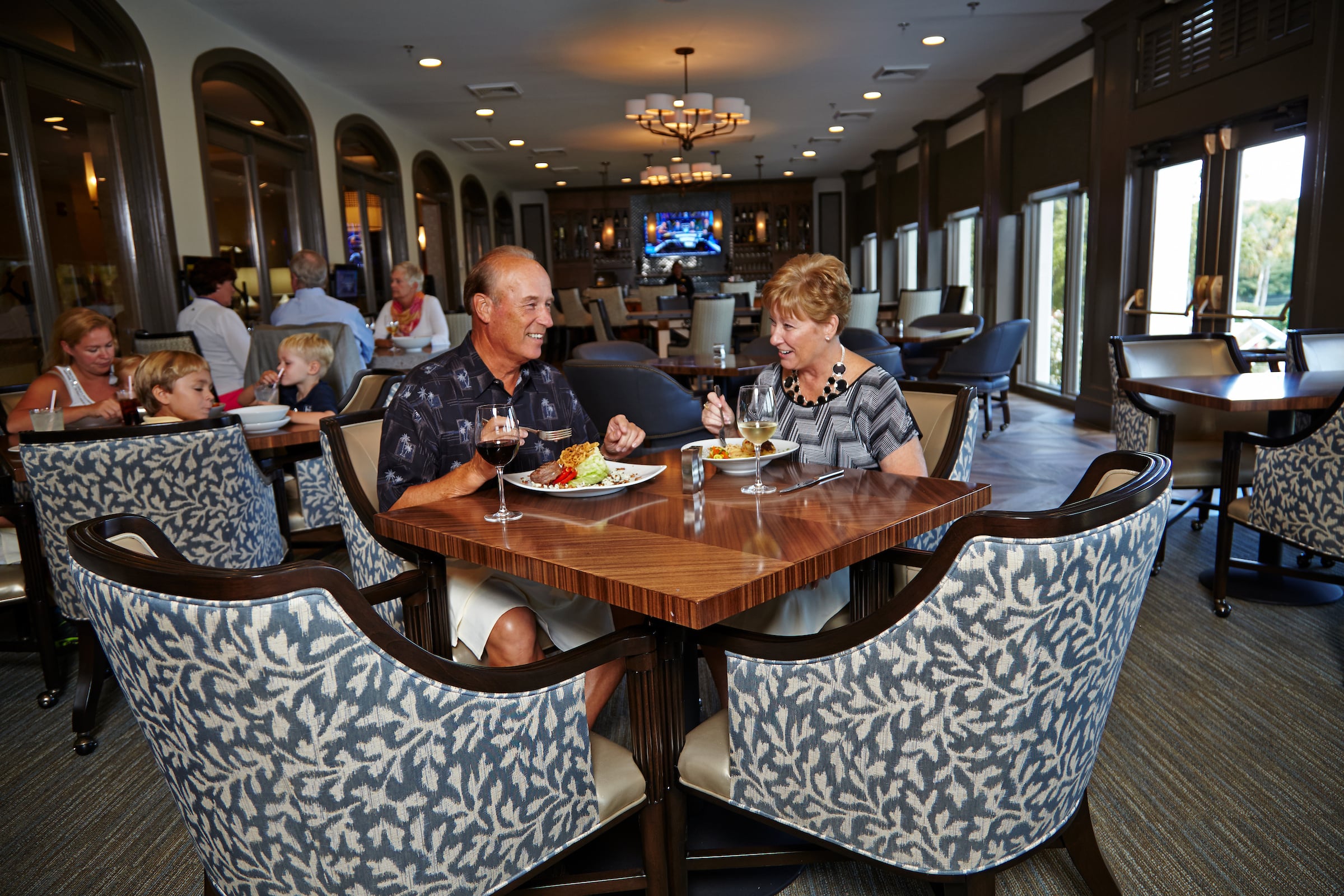 Members dining in a dining room