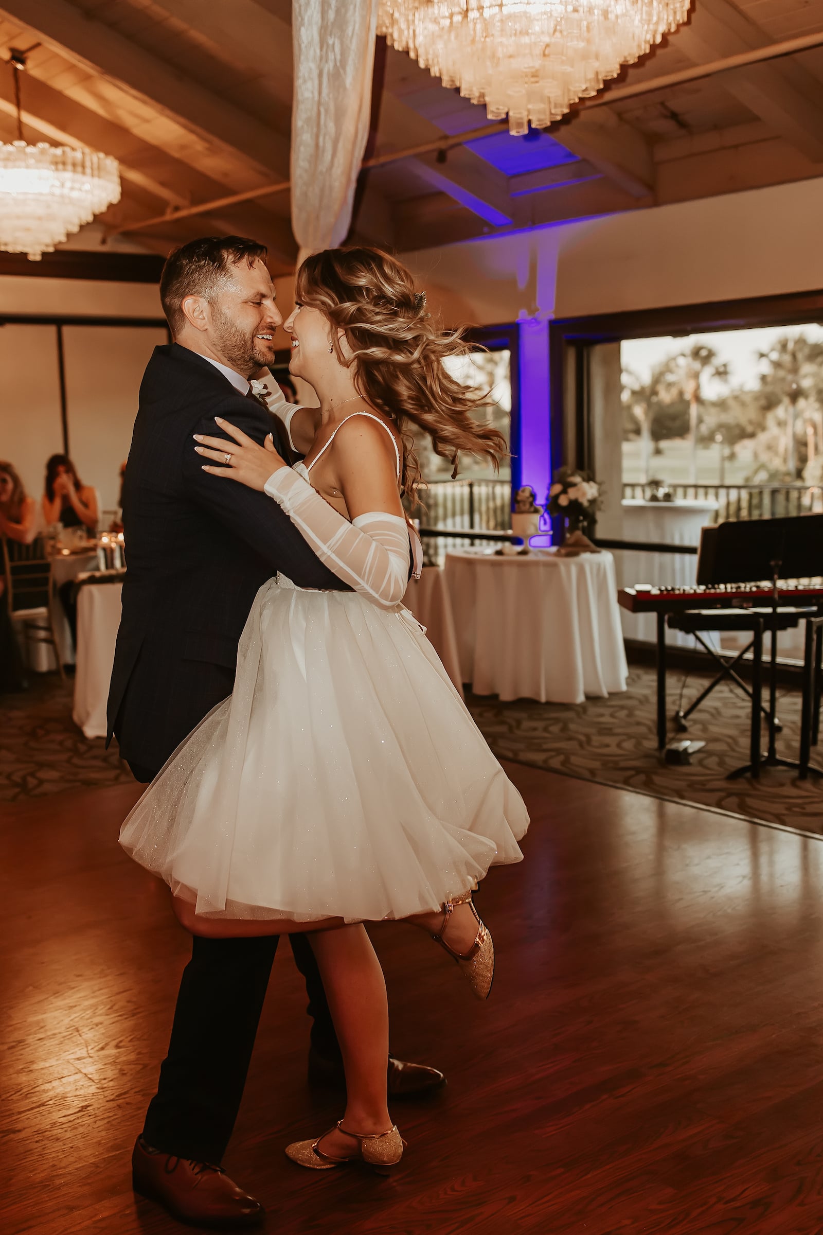 Bride and groom dancing
