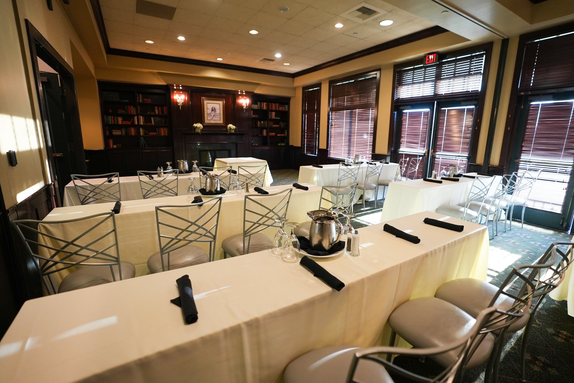 table and chairs set up for a business meeting