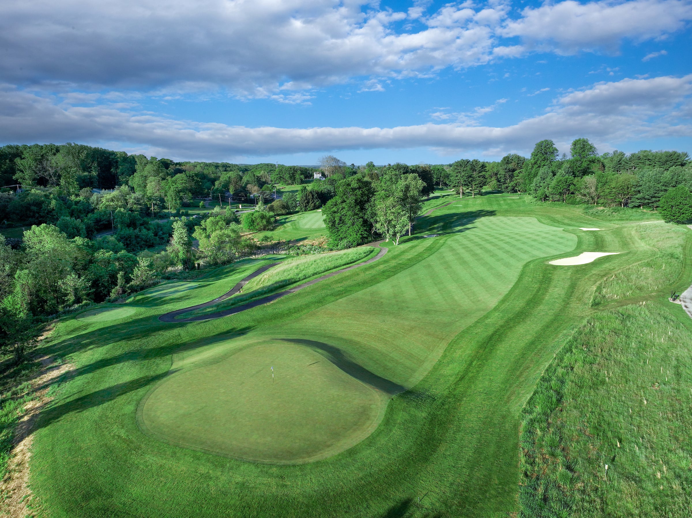Aerial view of golf course.