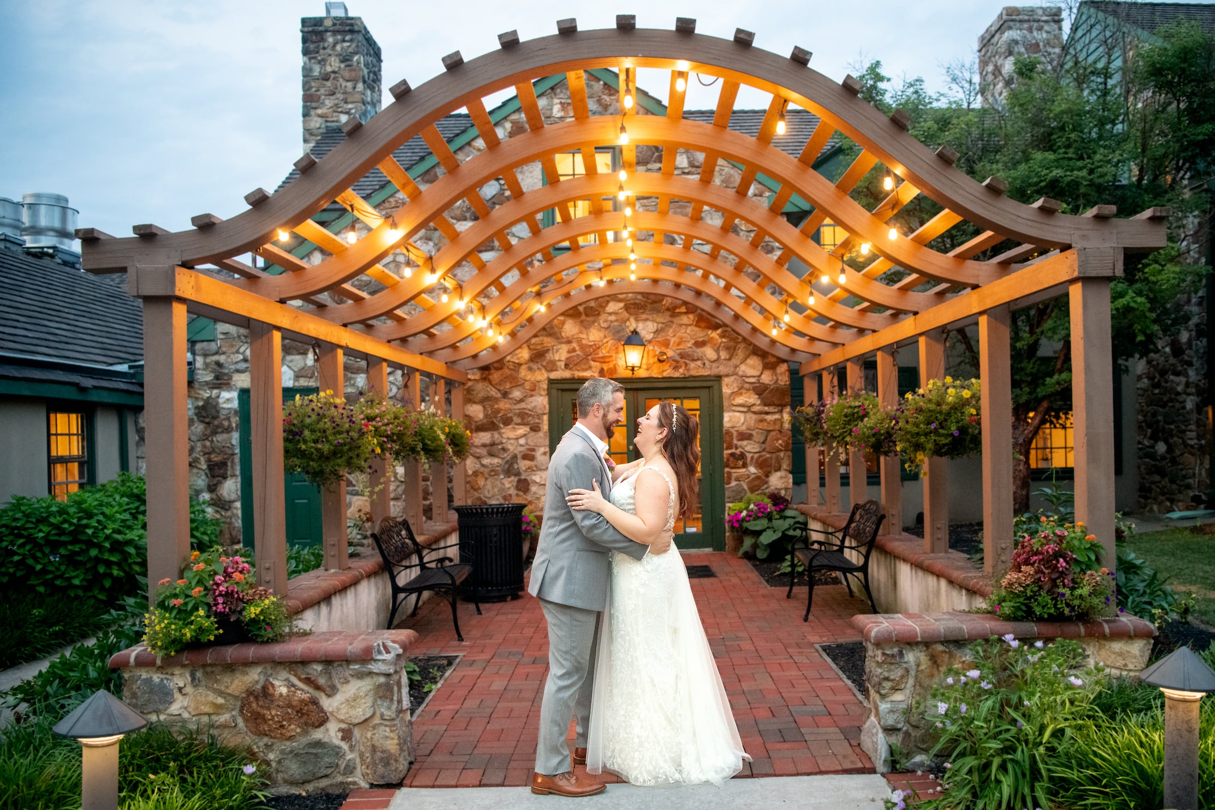 Bride and groom embracing each other