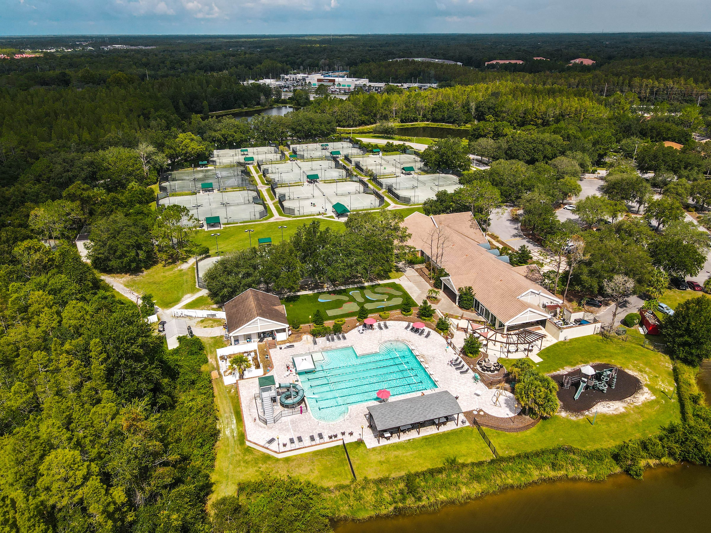 Aerial view of hunters green pool