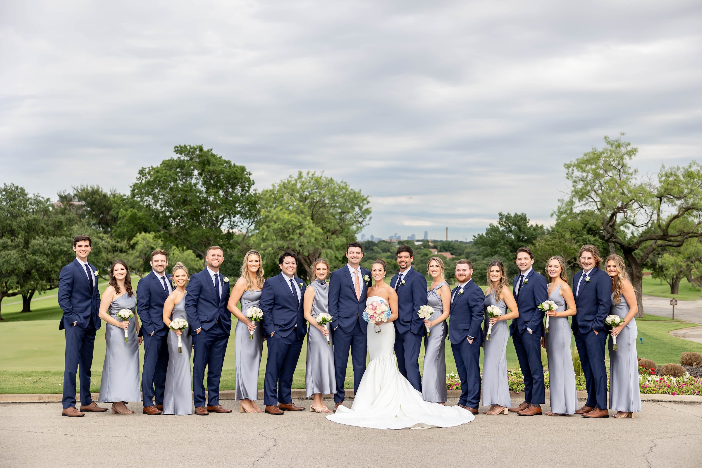 Wedding party all standing together