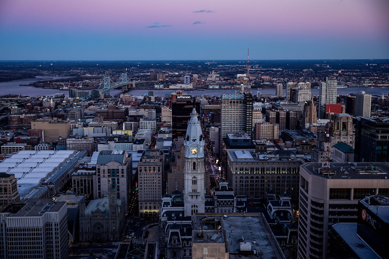 Aerial view of the building with the Pyramid Club