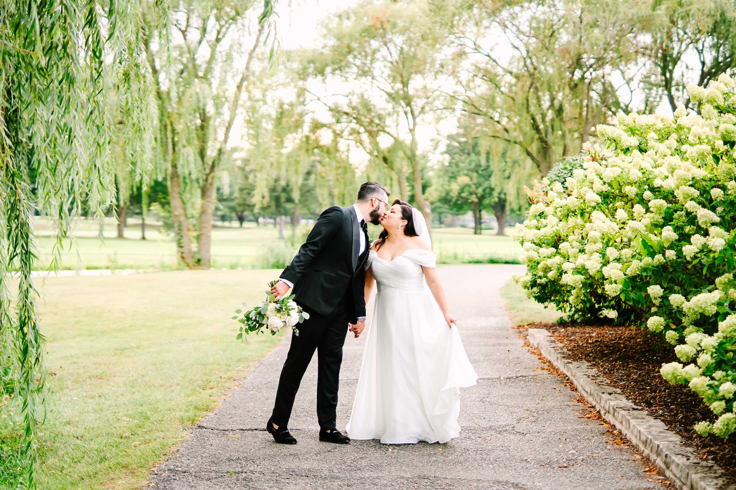 bride and groom kissing