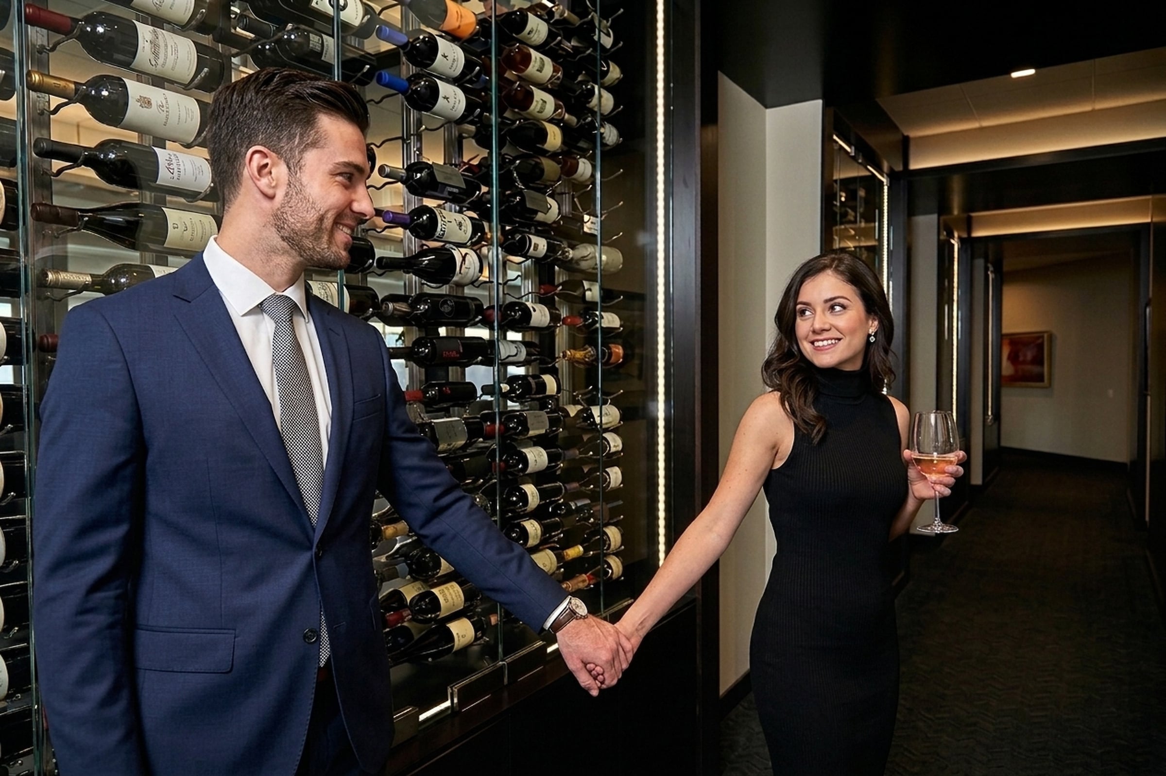 Wine Cellar Couple holding hands