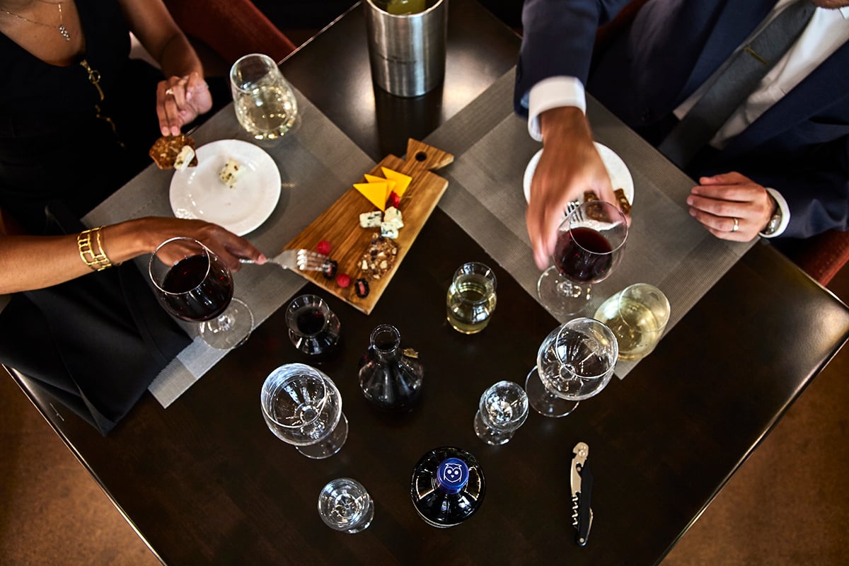 Overhead view of couple dining