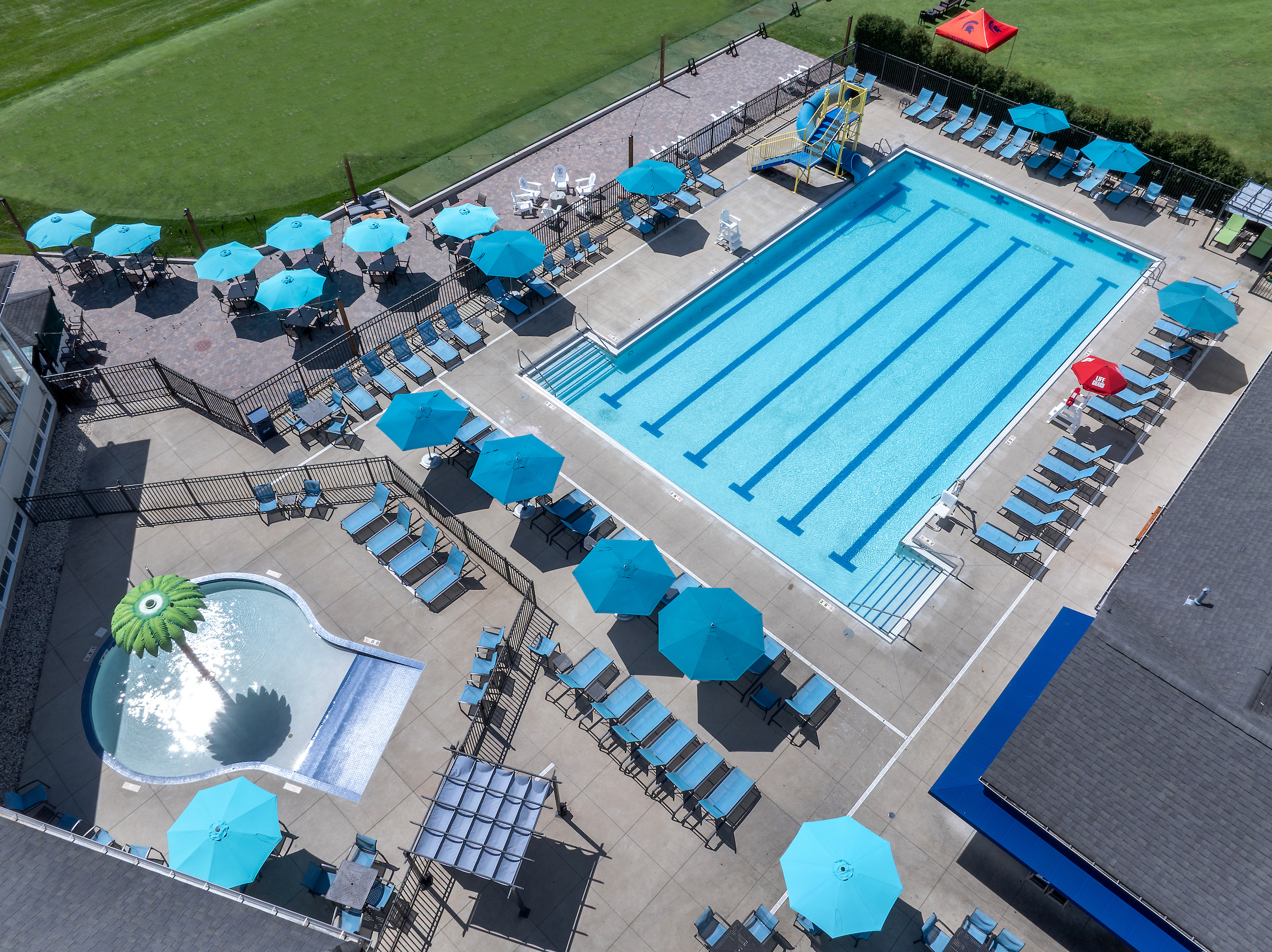 Aerial view of pool complex