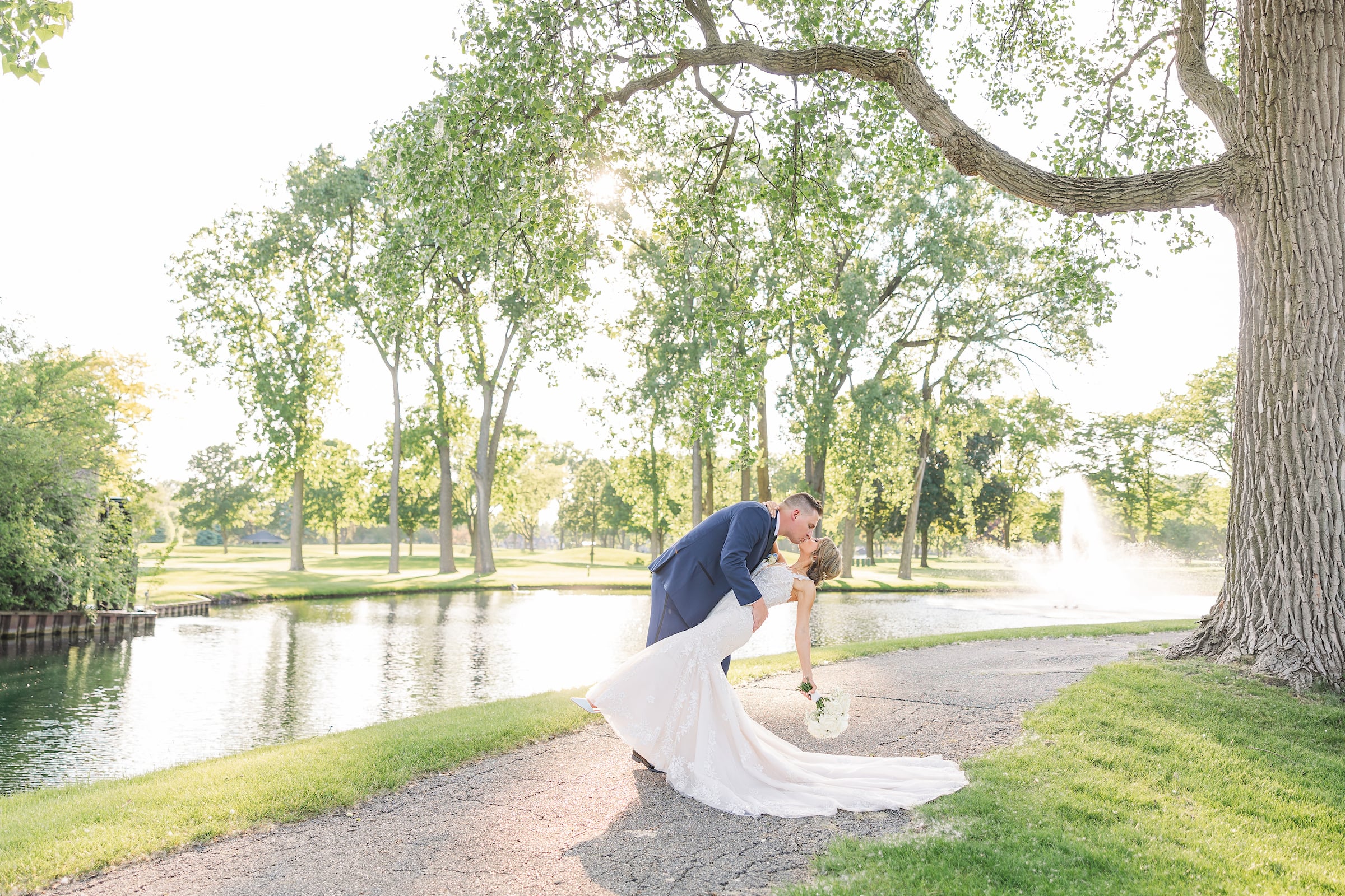 Bride and groom kissing