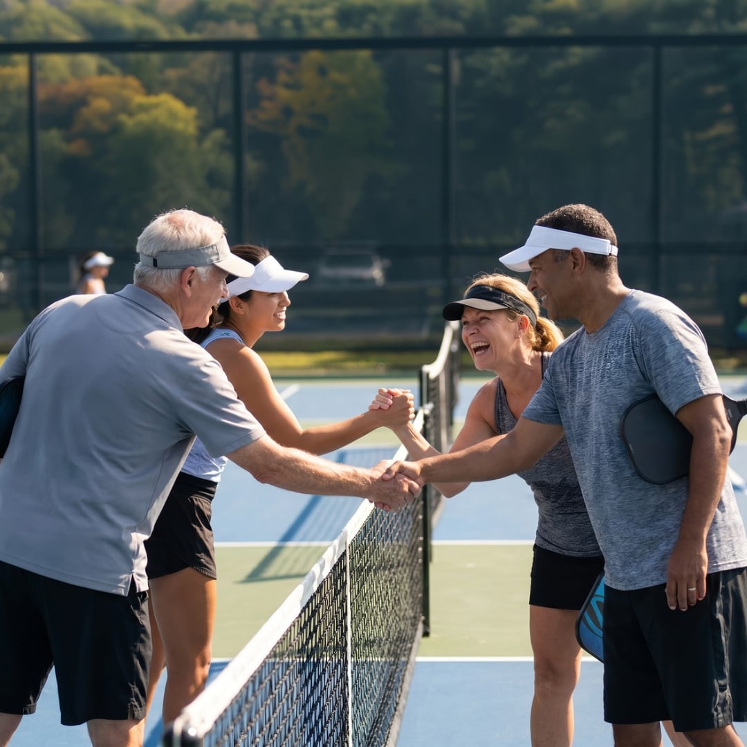 Pickleball players shaking hands