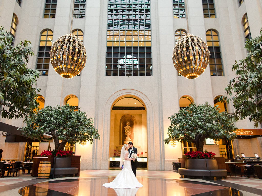 Bride & Groom standing in the lobby of The Commerce Club Atlanta
