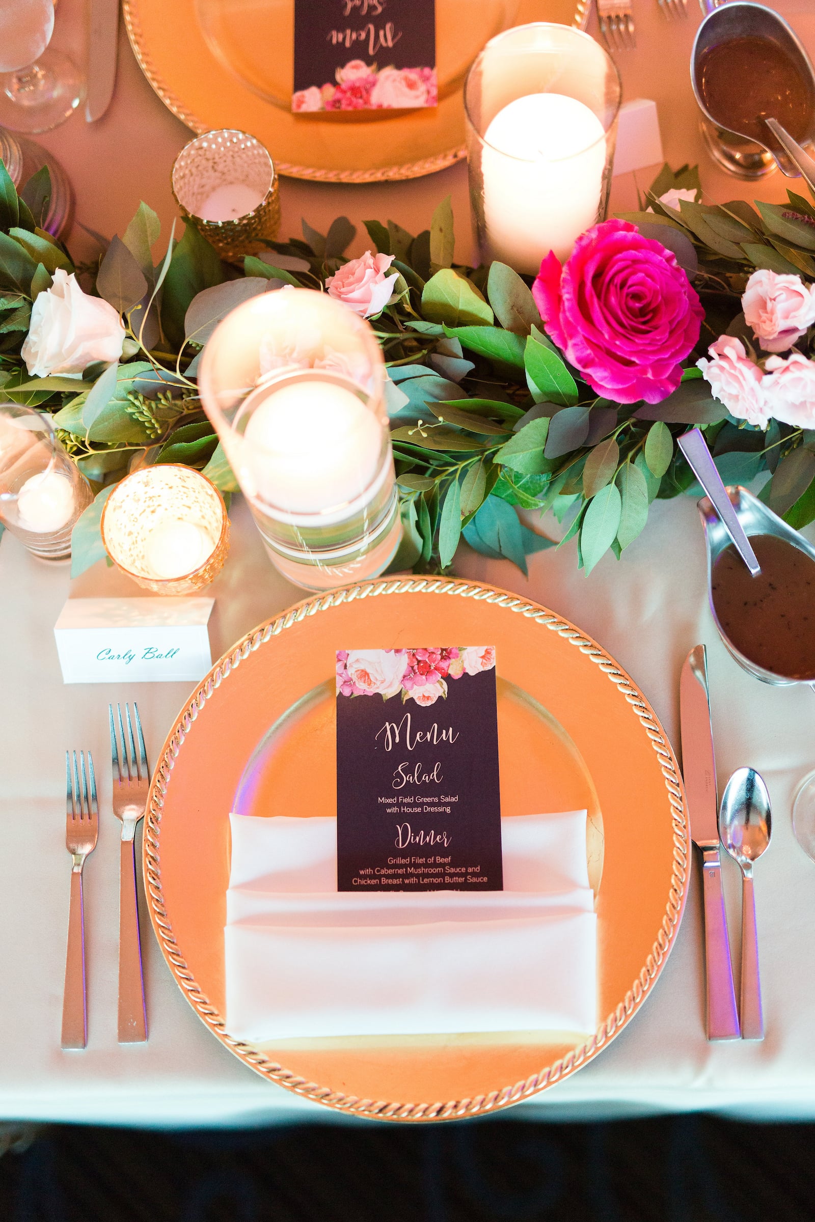 Overhead view of Wedding Reception Place Setting