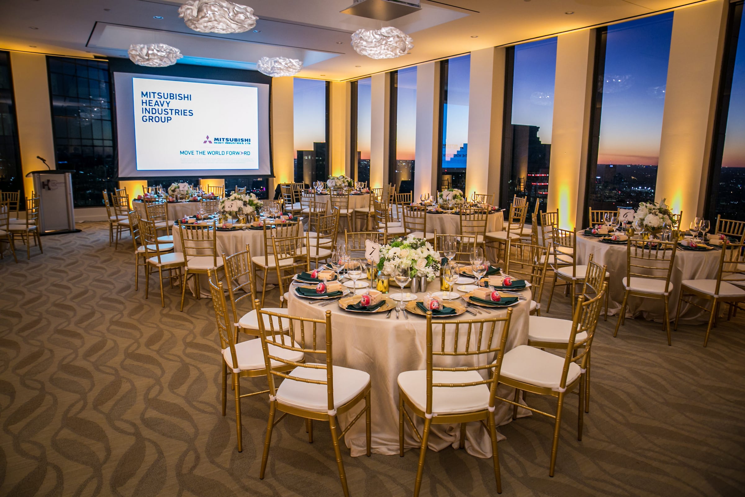 The Houston Club ballroom set up for private event