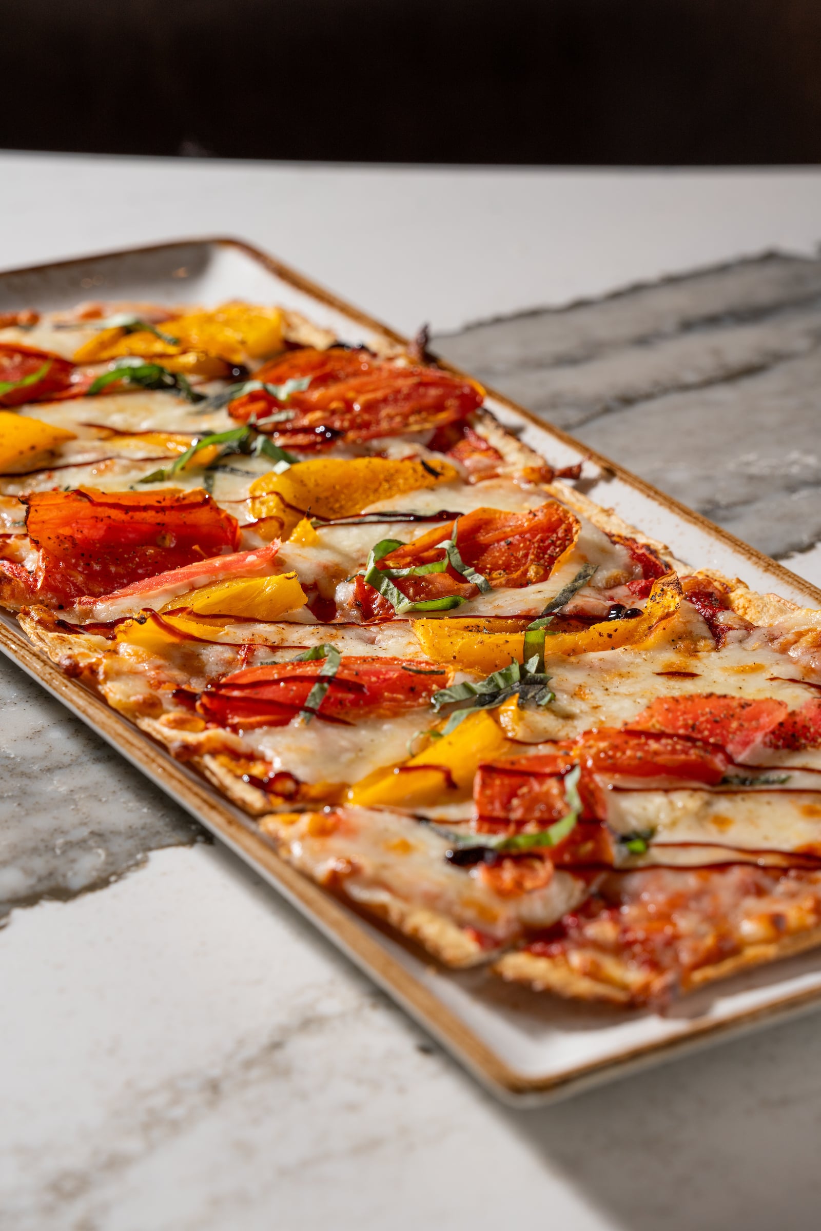 Plate with flatbread pizza