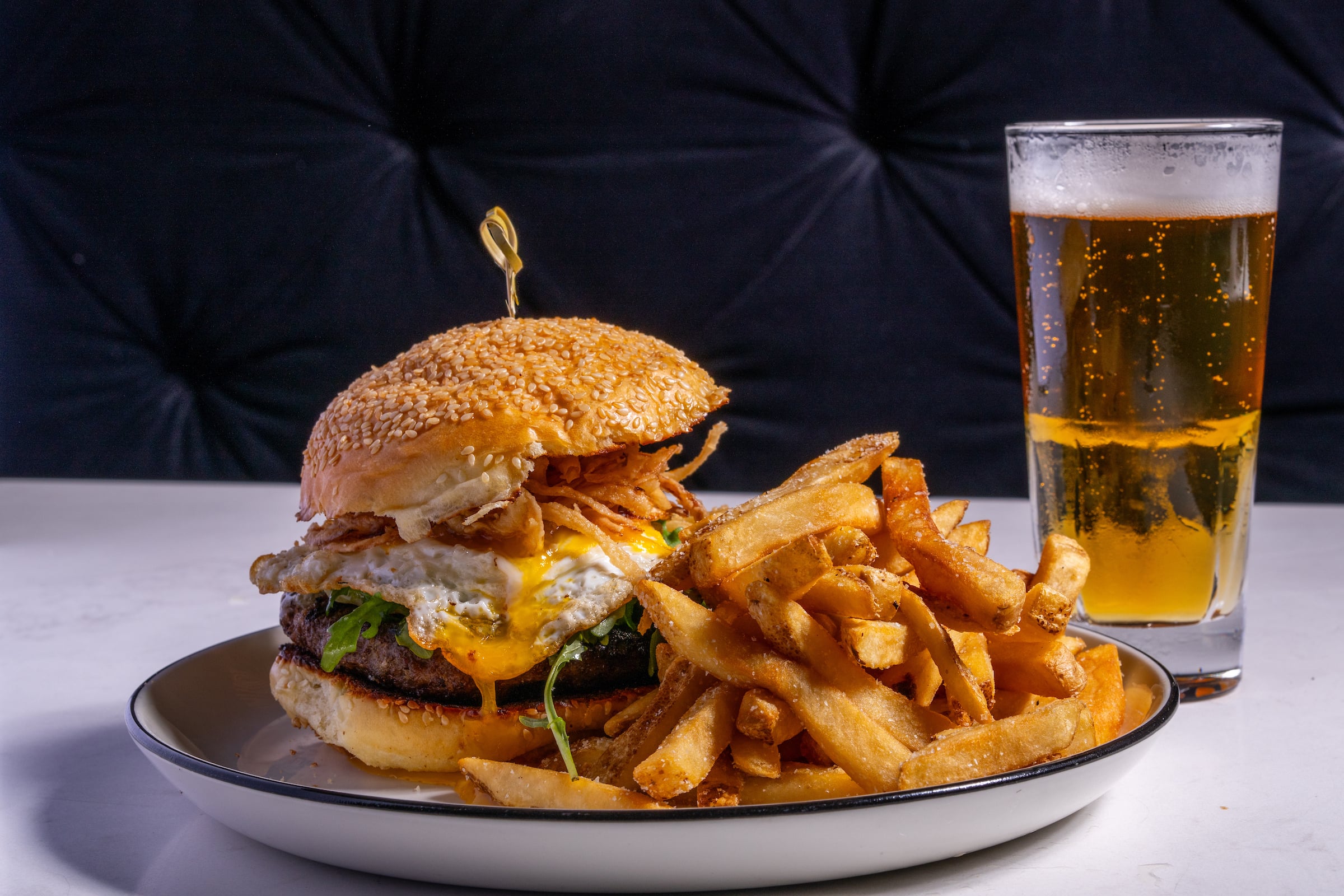 Burger, fries & a beer