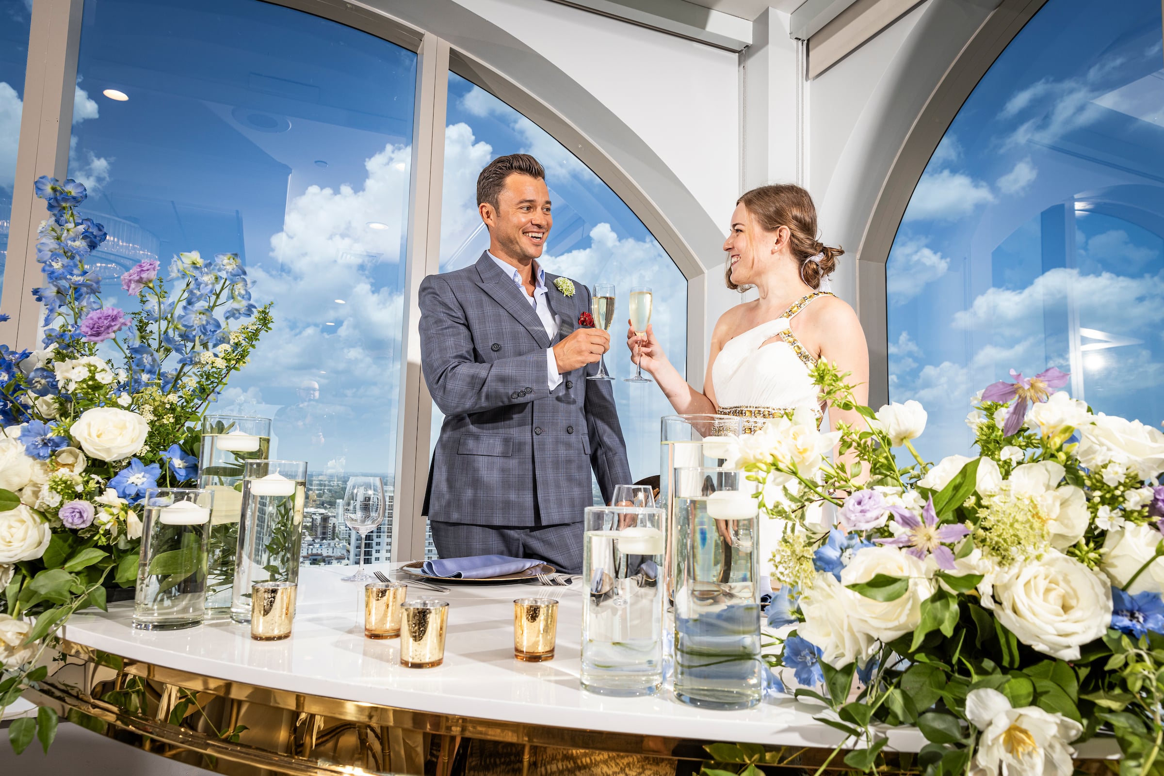 Bride & Groom toasting at Tower Club Ft Lauderdale
