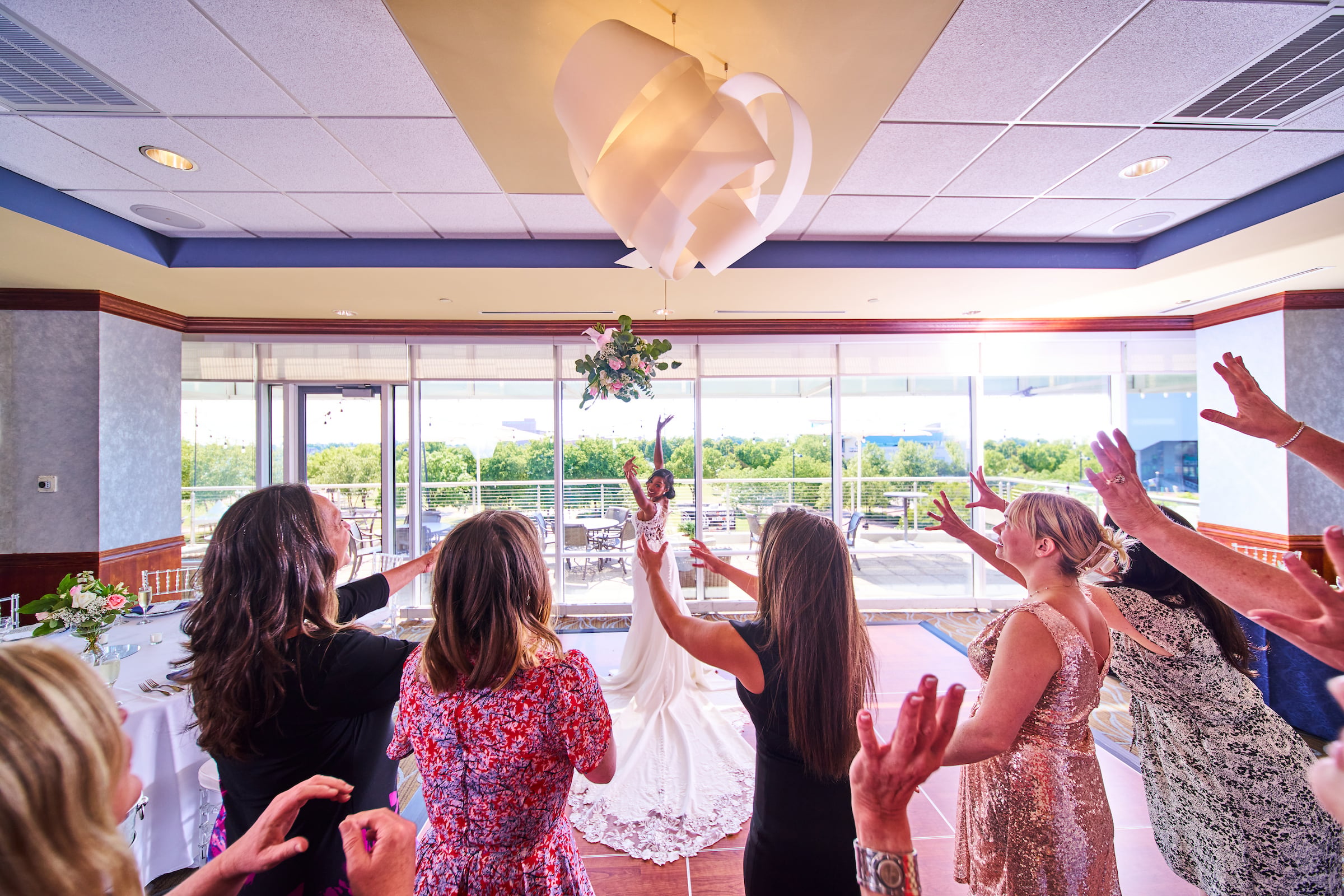 Bride throwing the bouquet